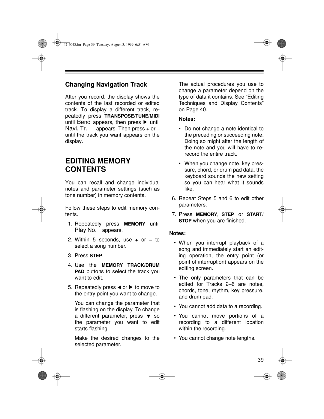 Optimus MD-1600 owner manual Editing Memory Contents 