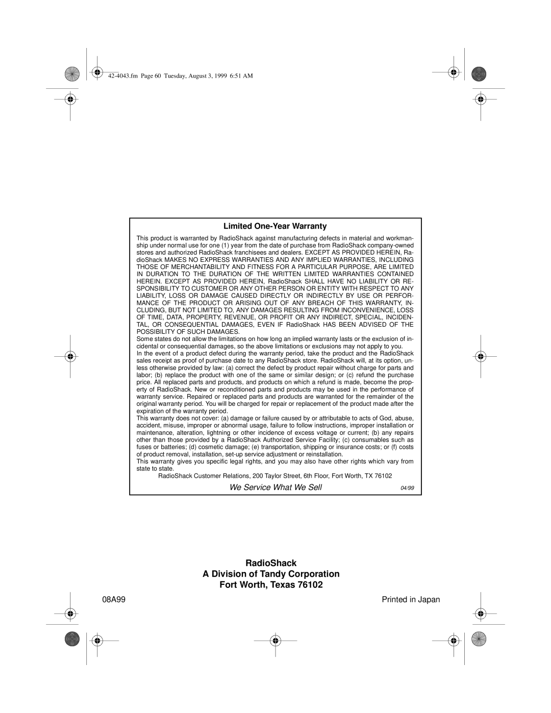 Optimus MD-1600 owner manual RadioShack Division of Tandy Corporation Fort Worth, Texas 