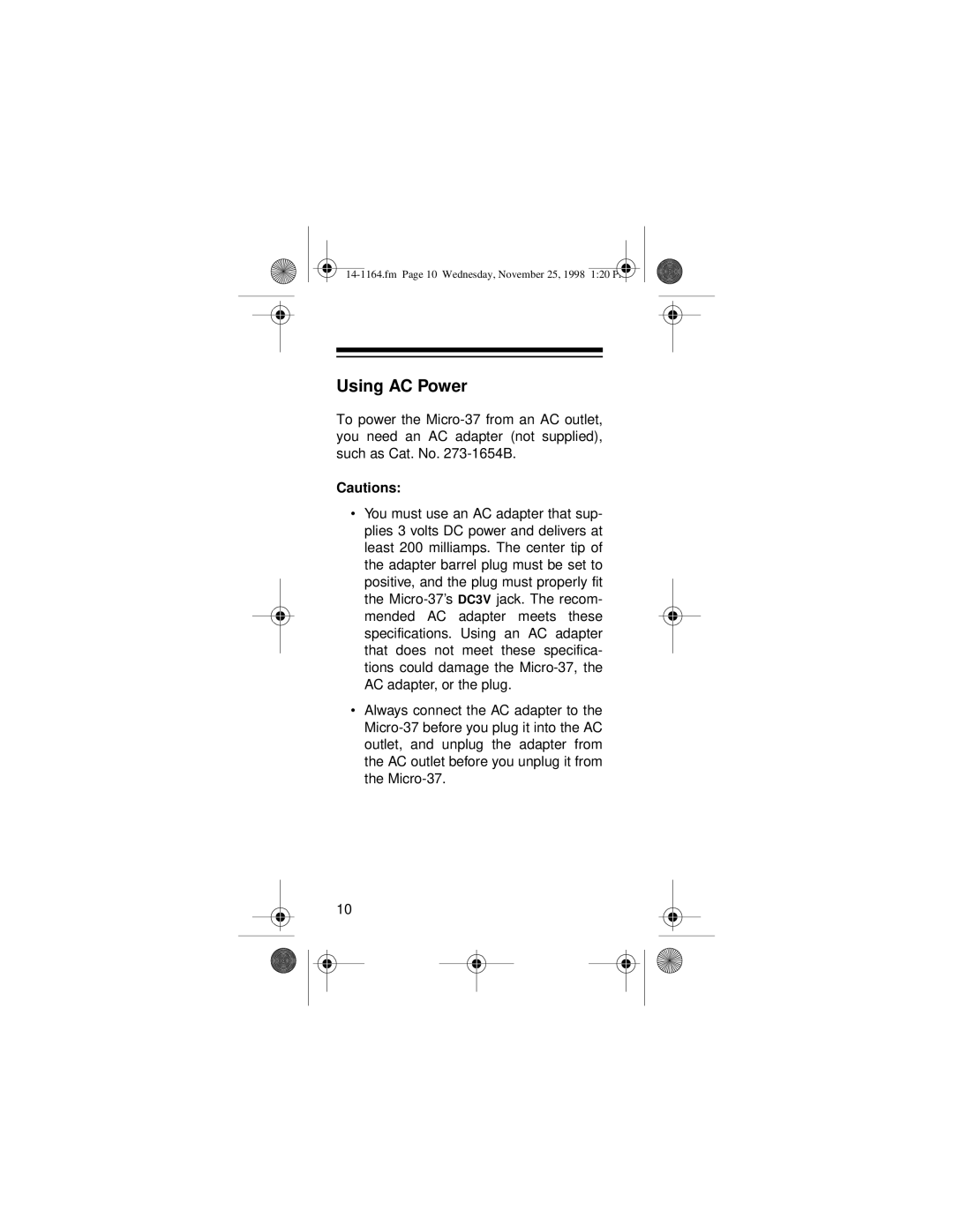 Optimus MICRO-37 owner manual Using AC Power 