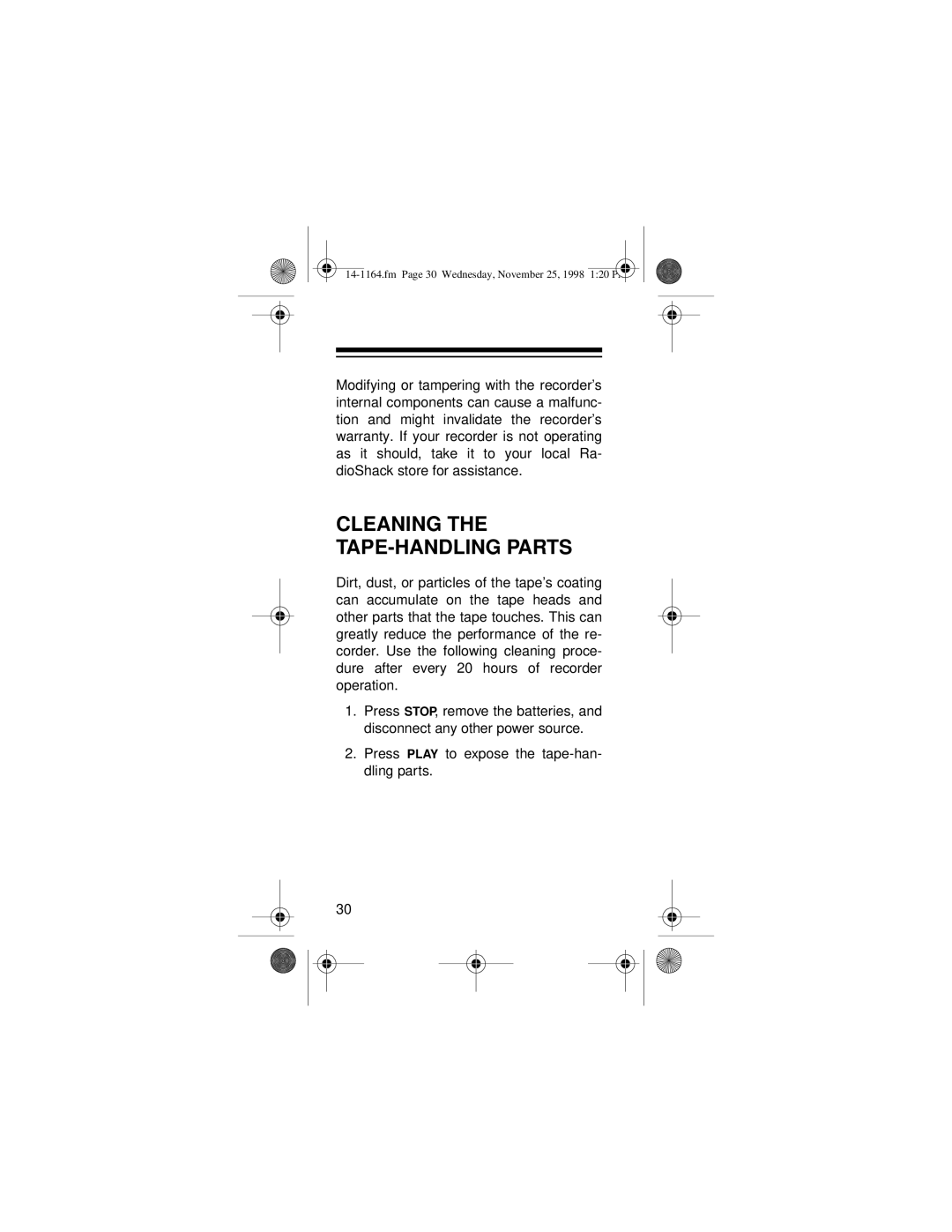 Optimus MICRO-37 owner manual Cleaning the TAPE-HANDLING Parts 