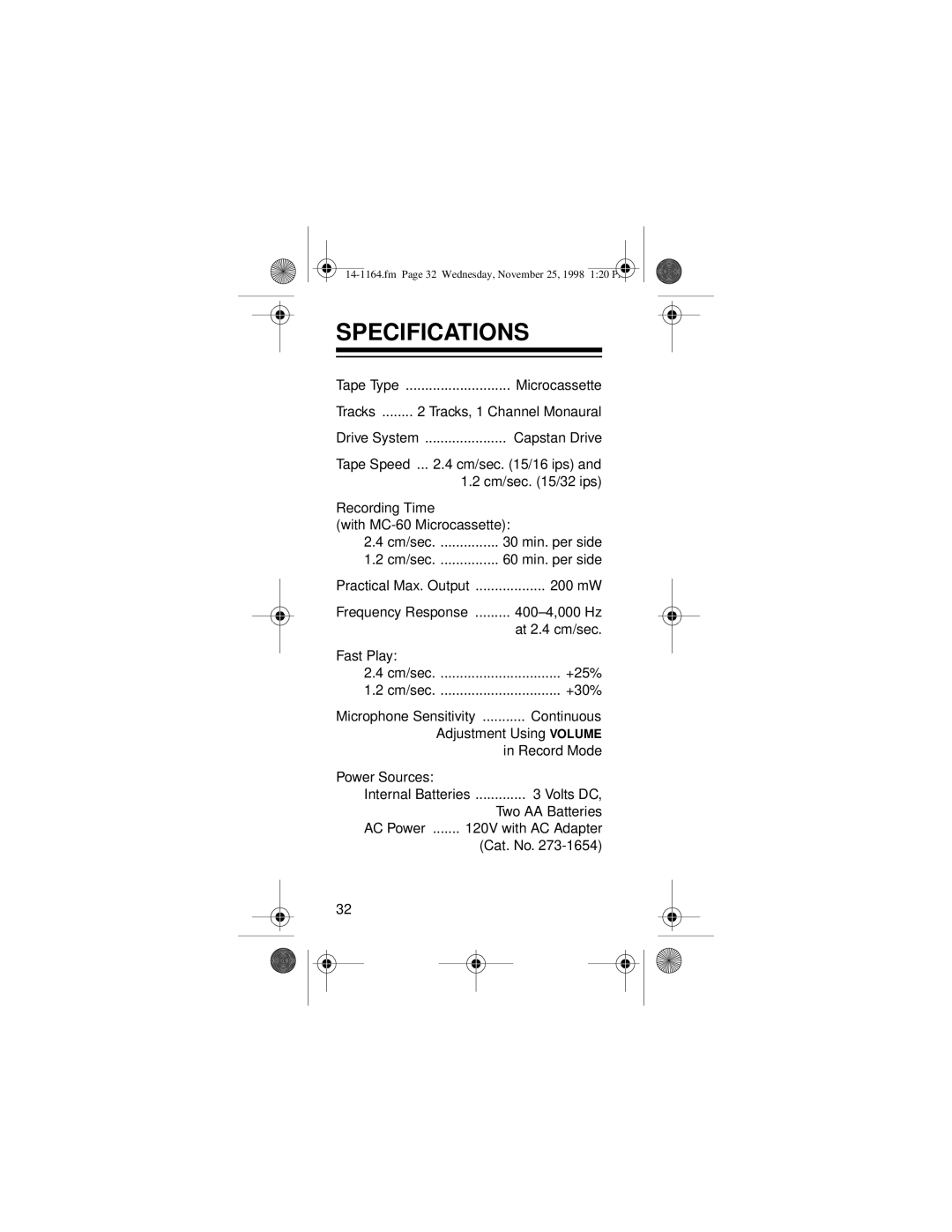 Optimus MICRO-37 owner manual Specifications 