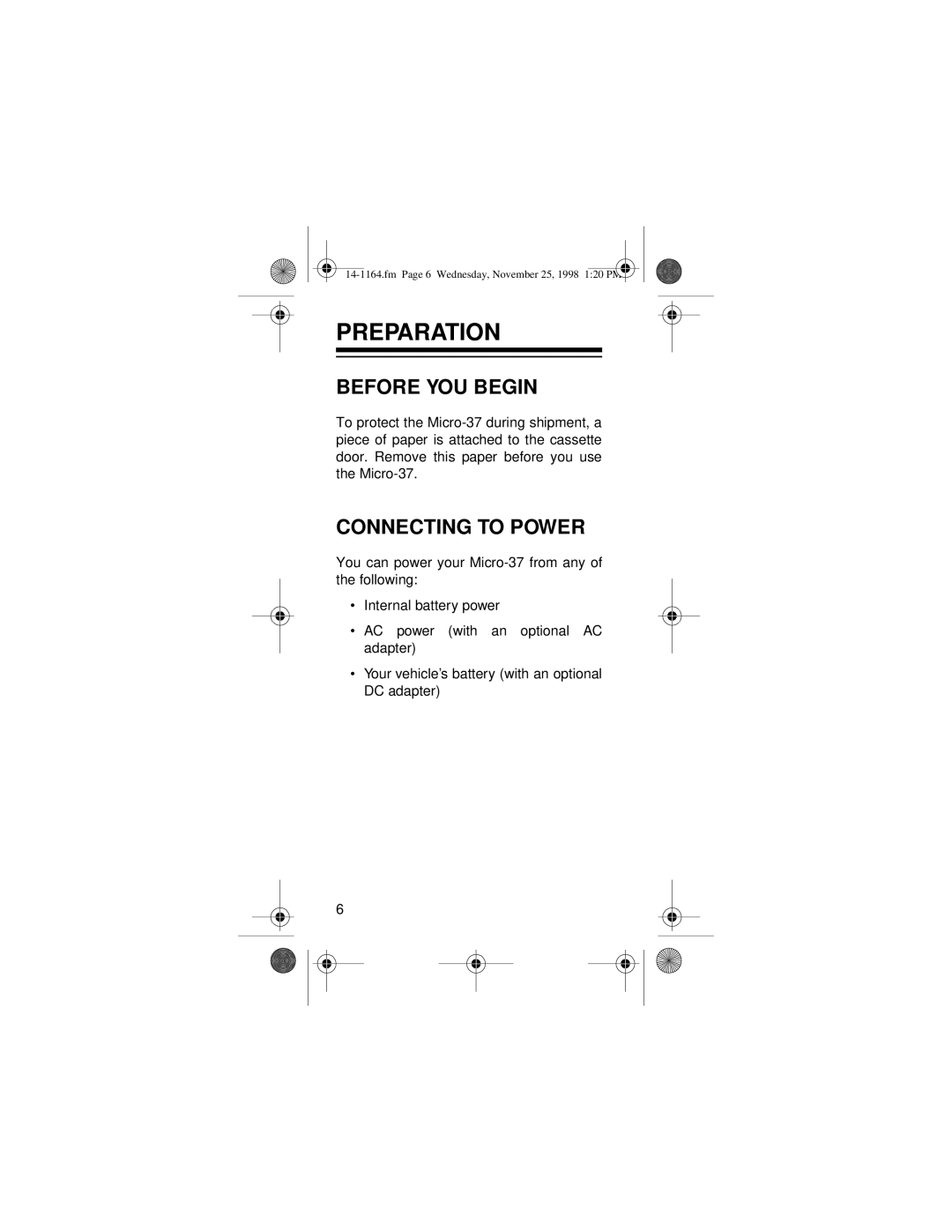 Optimus MICRO-37 owner manual Preparation, Before YOU Begin, Connecting to Power 