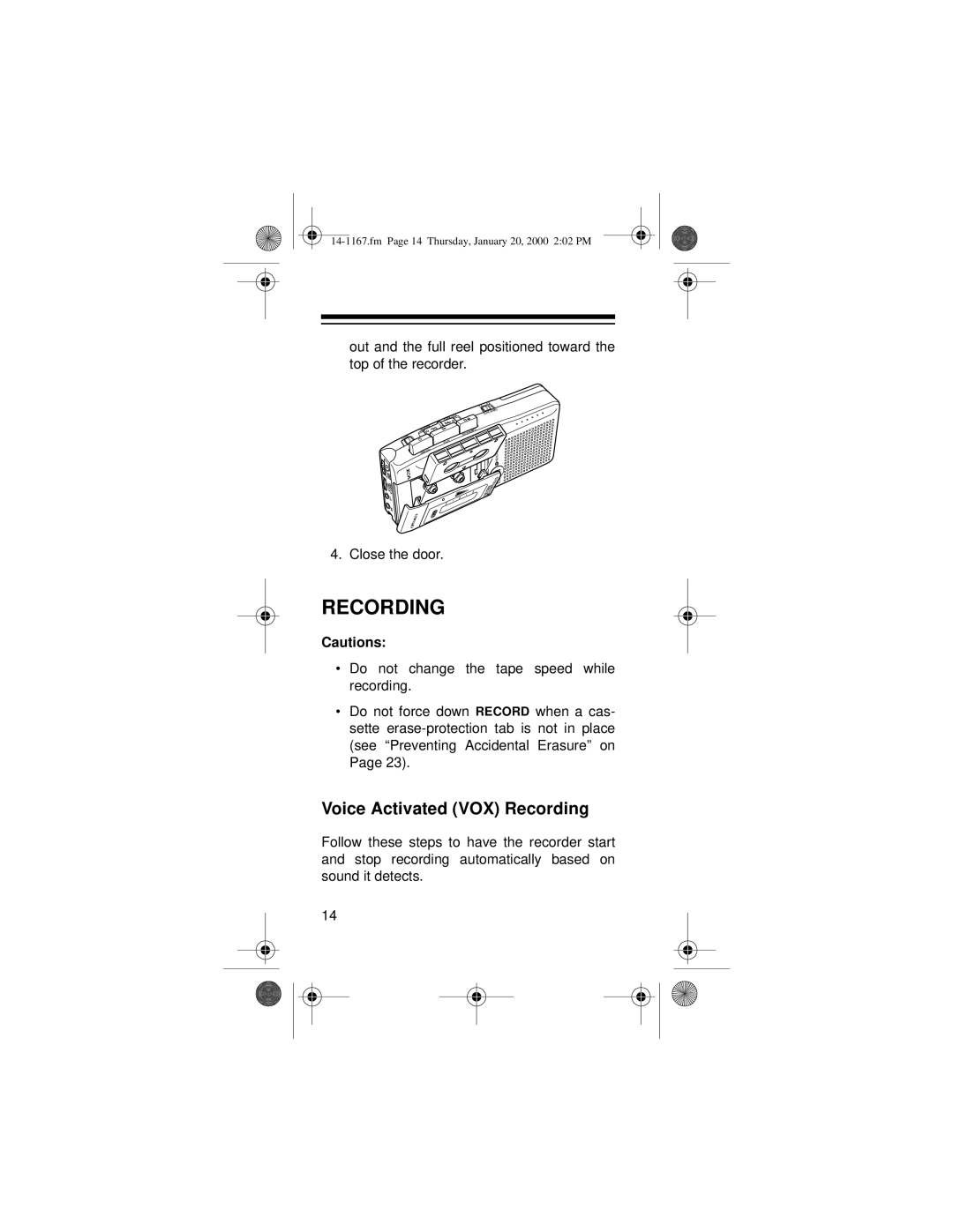 Optimus MICRO-39 owner manual Voice Activated VOX Recording 