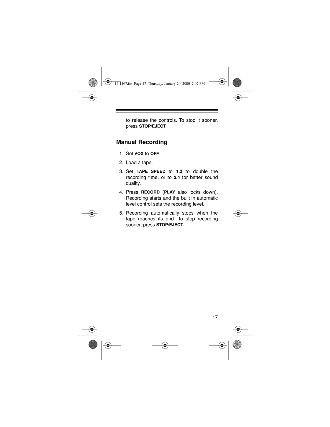 Optimus MICRO-39 owner manual Manual Recording 