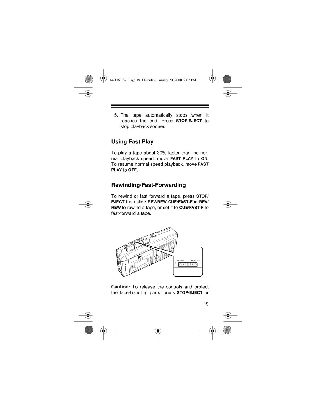 Optimus MICRO-39 owner manual Using Fast Play, Rewinding/Fast-Forwarding 