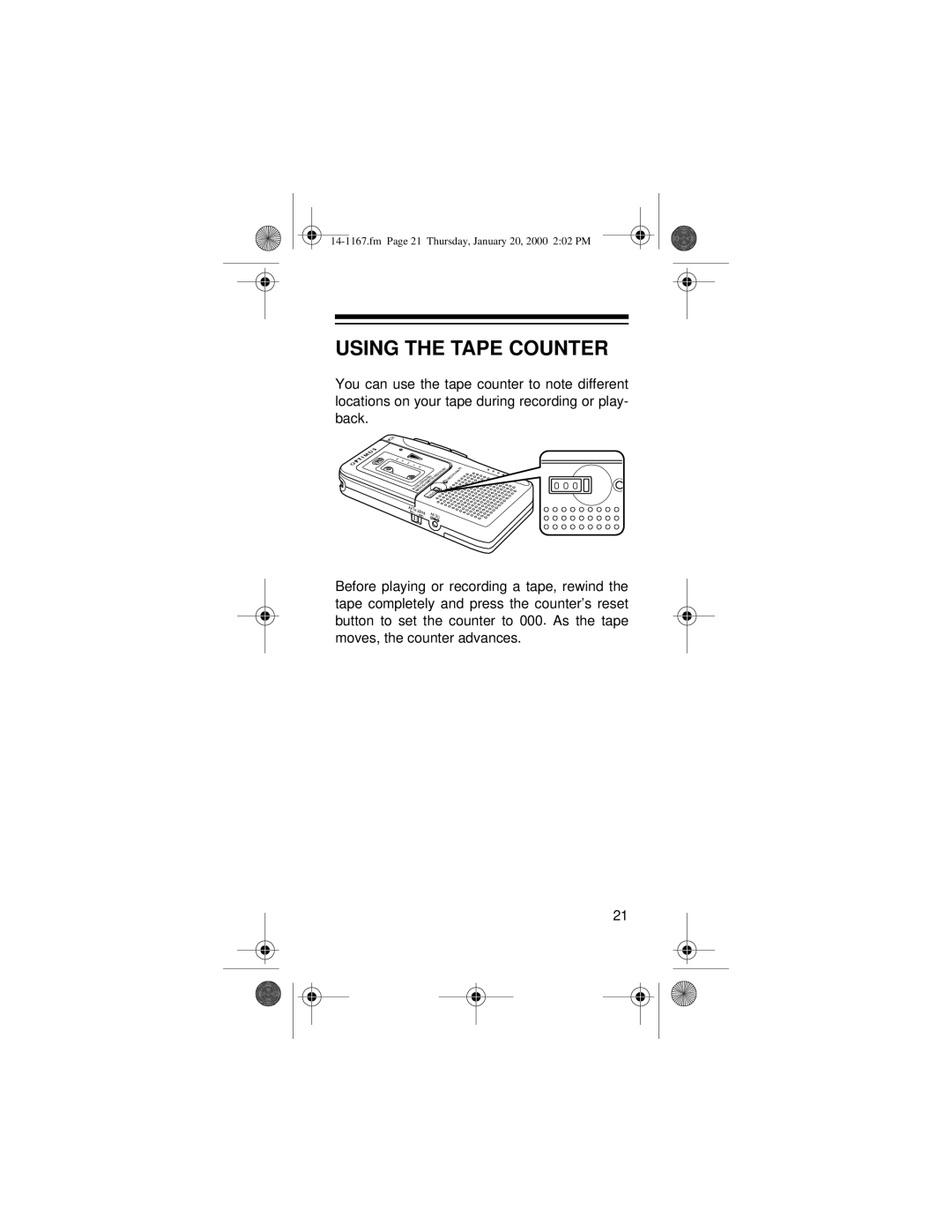 Optimus MICRO-39 owner manual Using the Tape Counter 