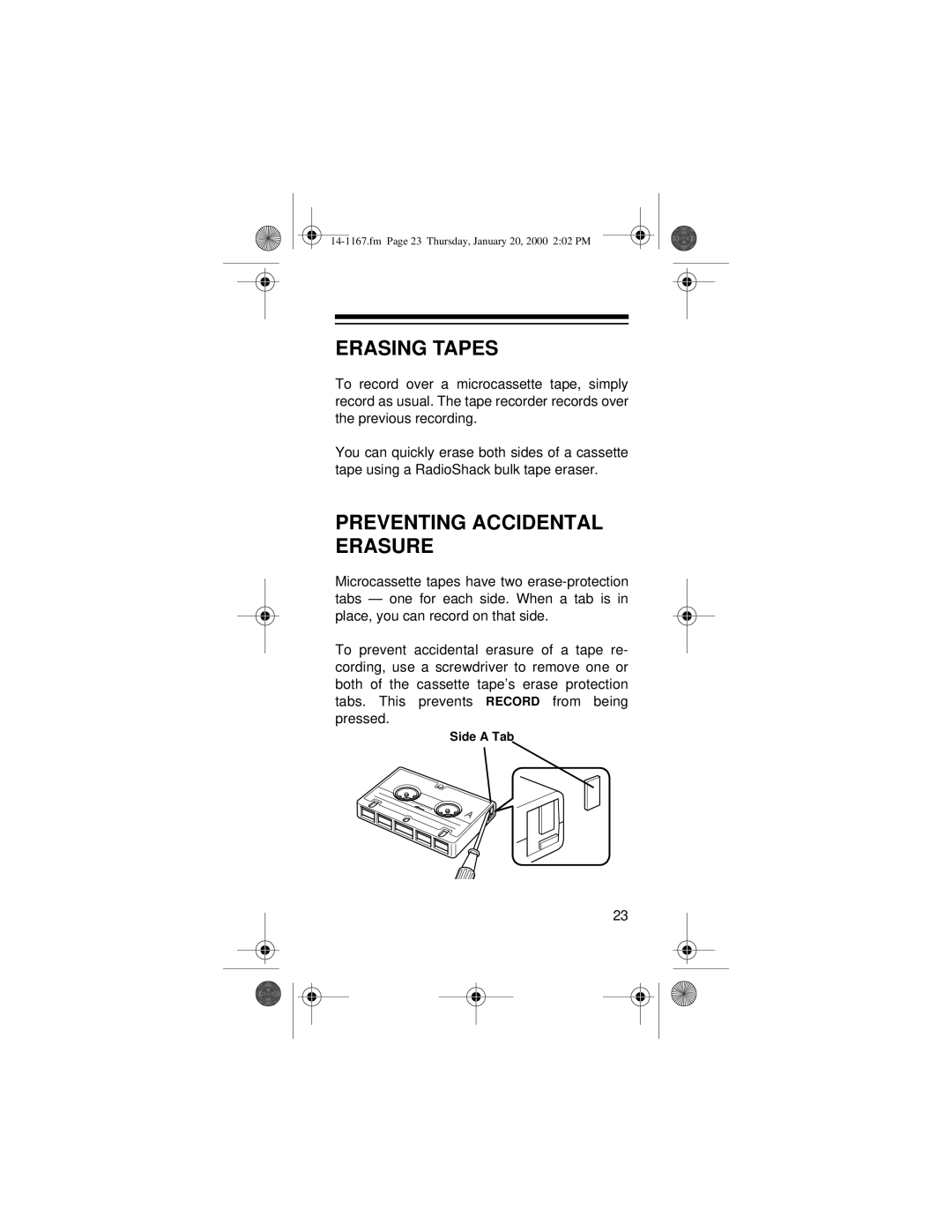 Optimus MICRO-39 owner manual Erasing Tapes, Preventing Accidental Erasure 