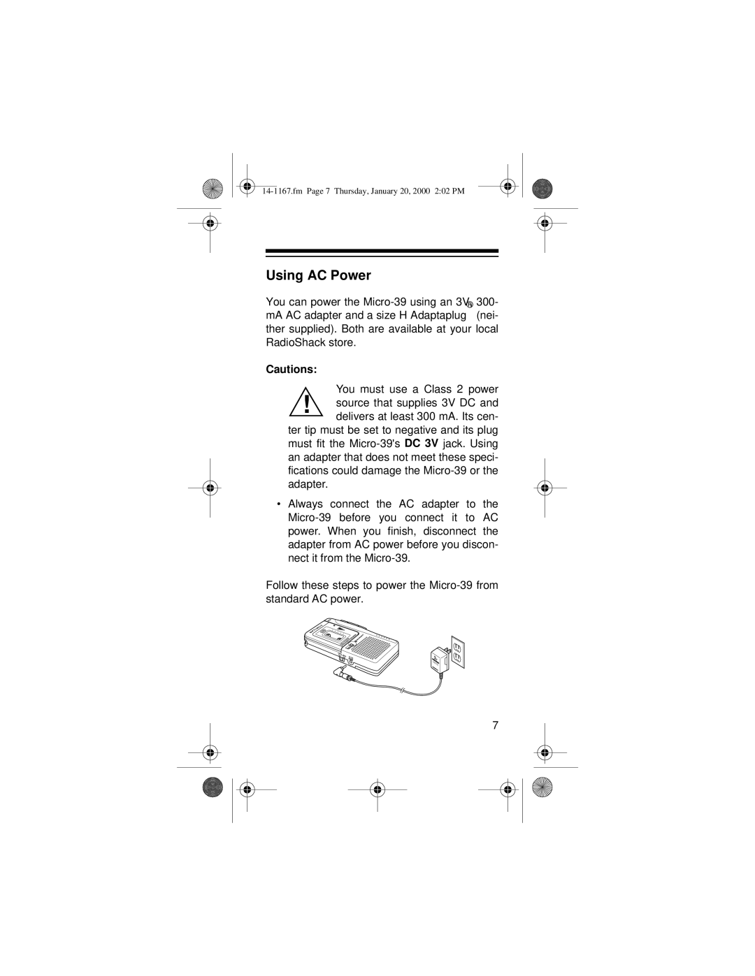 Optimus MICRO-39 owner manual Using AC Power 