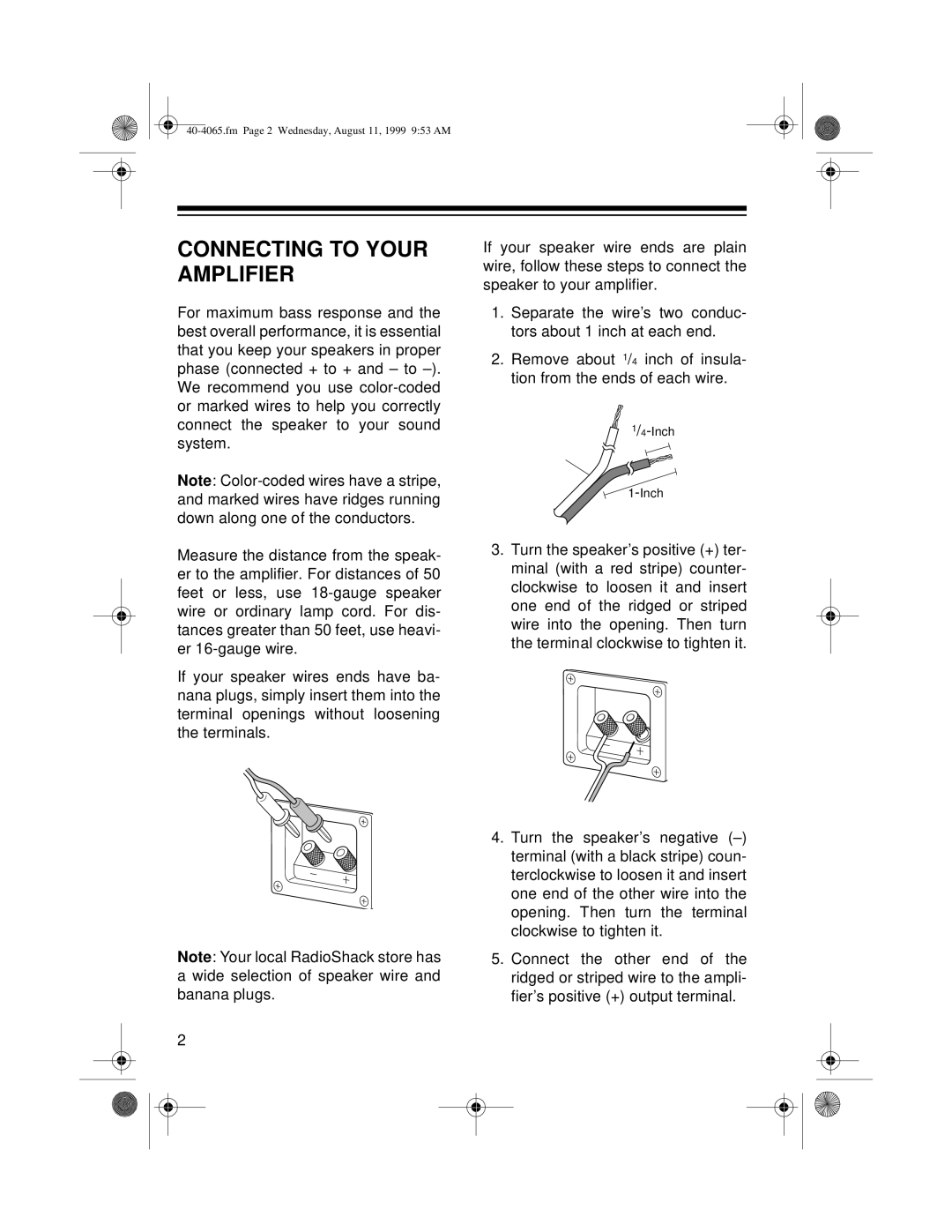 Optimus PRO CS-5 manual Connecting to Your Amplifier 