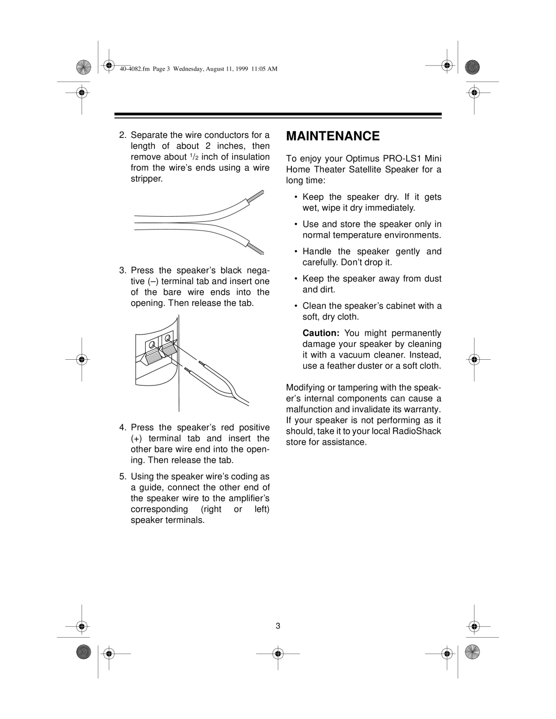 Optimus PRO-LS1 manual Maintenance 