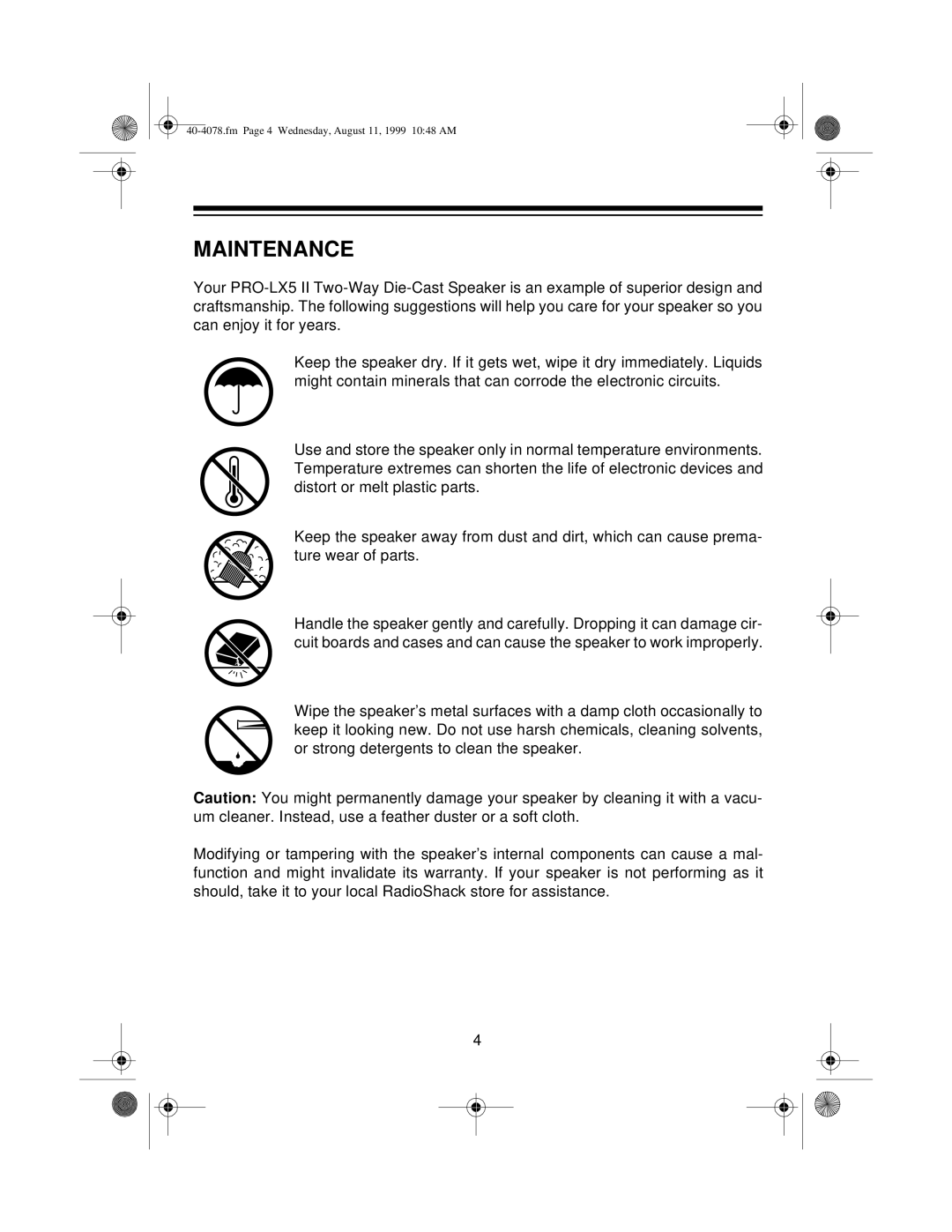 Optimus PRO LX5 II manual Maintenance 