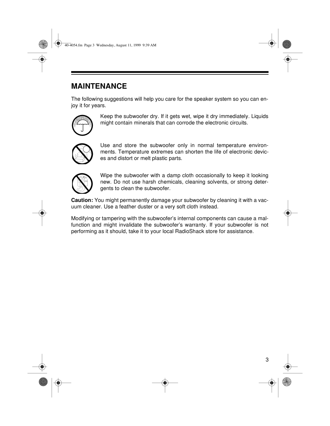 Optimus PRO SW-120 manual Maintenance 