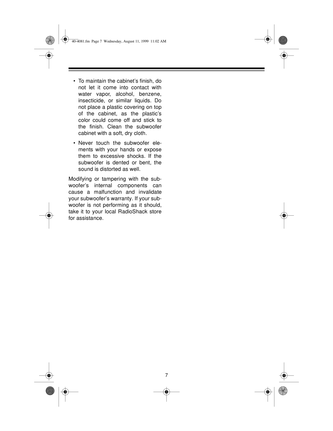 Optimus PRO SW-200P manual Fm Page 7 Wednesday, August 11, 1999 1102 AM 