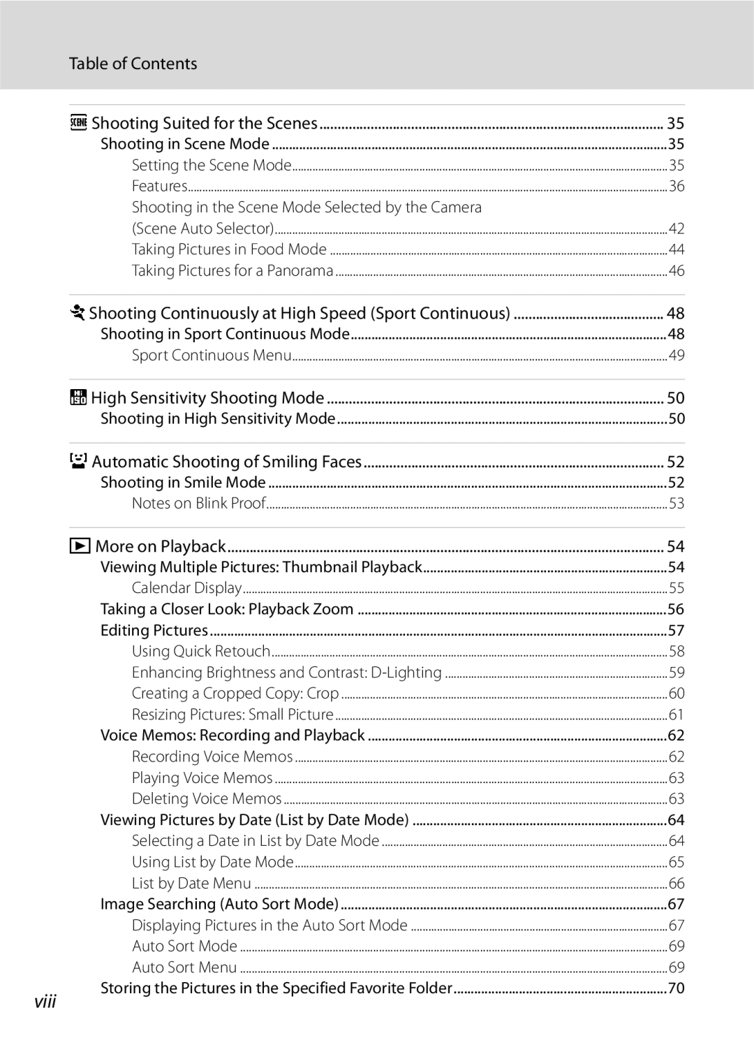 Optimus COOLPIXS630BK, COOLPIXS630RED user manual Table of Contents, Viii 