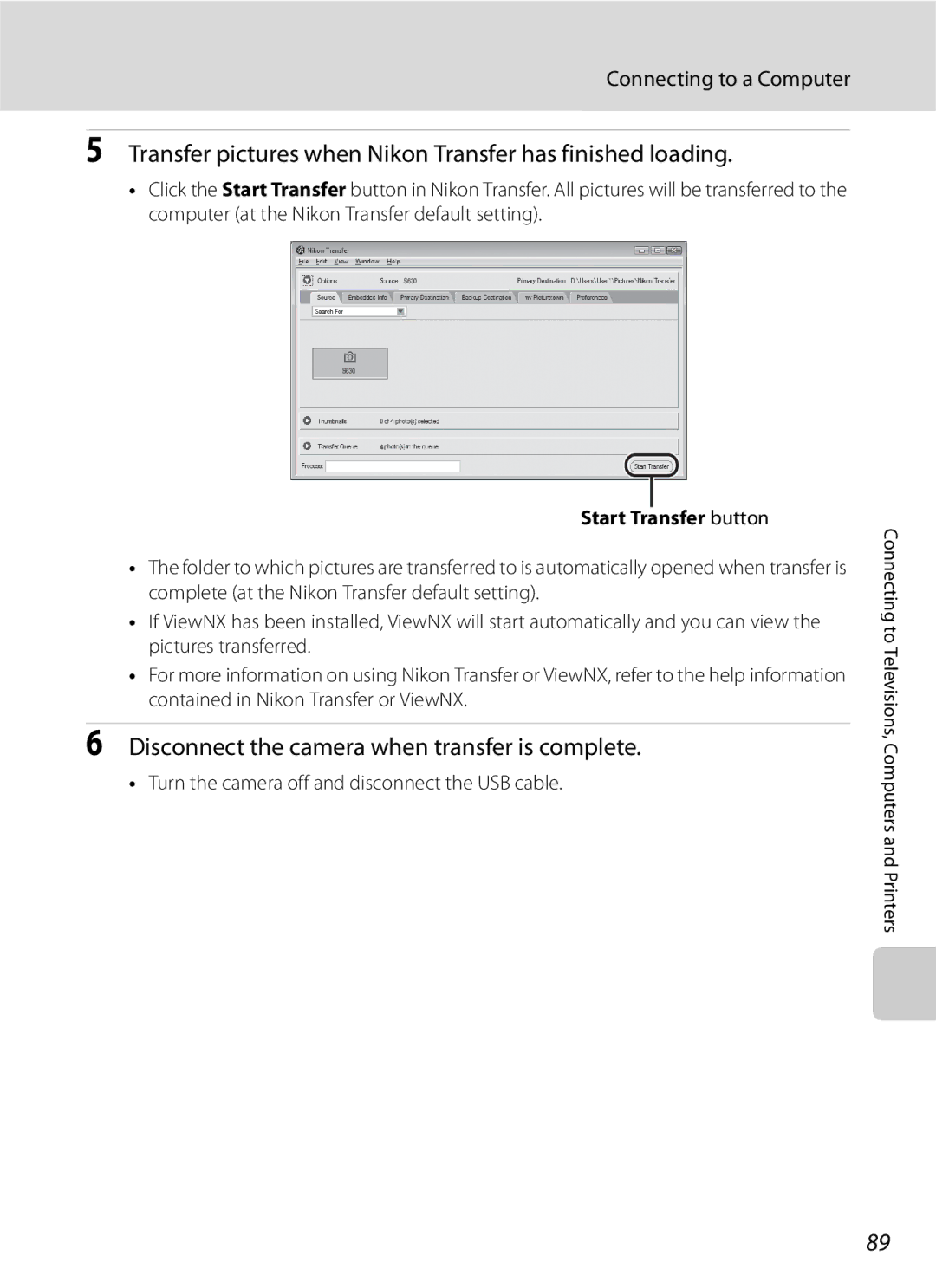 Optimus COOLPIXS630RED, COOLPIXS630BK user manual Transfer pictures when Nikon Transfer has finished loading 