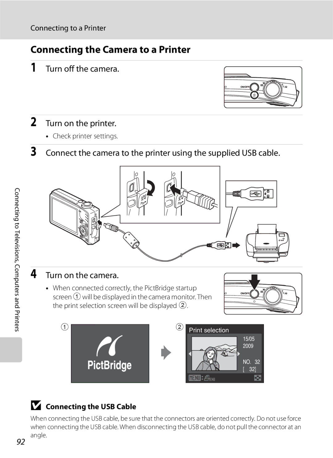 Optimus COOLPIXS630RED, COOLPIXS630BK Connecting the Camera to a Printer, Turn on the printer, Connecting to a Printer 