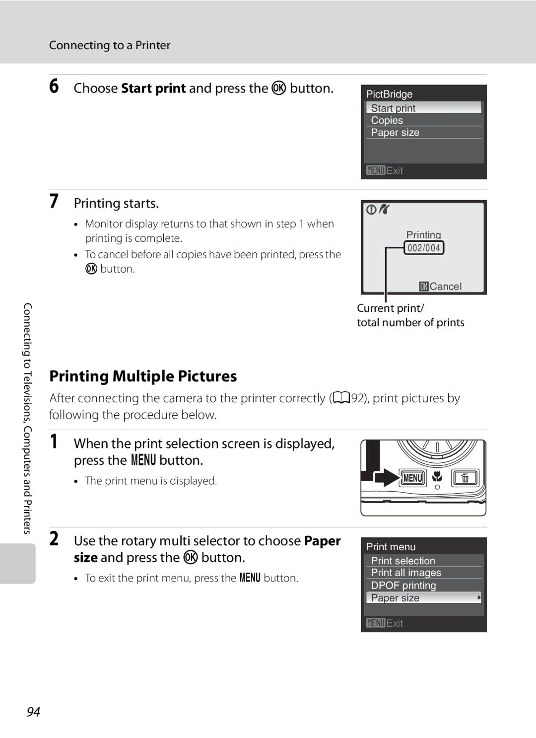 Optimus COOLPIXS630BK, COOLPIXS630RED Printing Multiple Pictures, Printing starts, Current print Total number of prints 