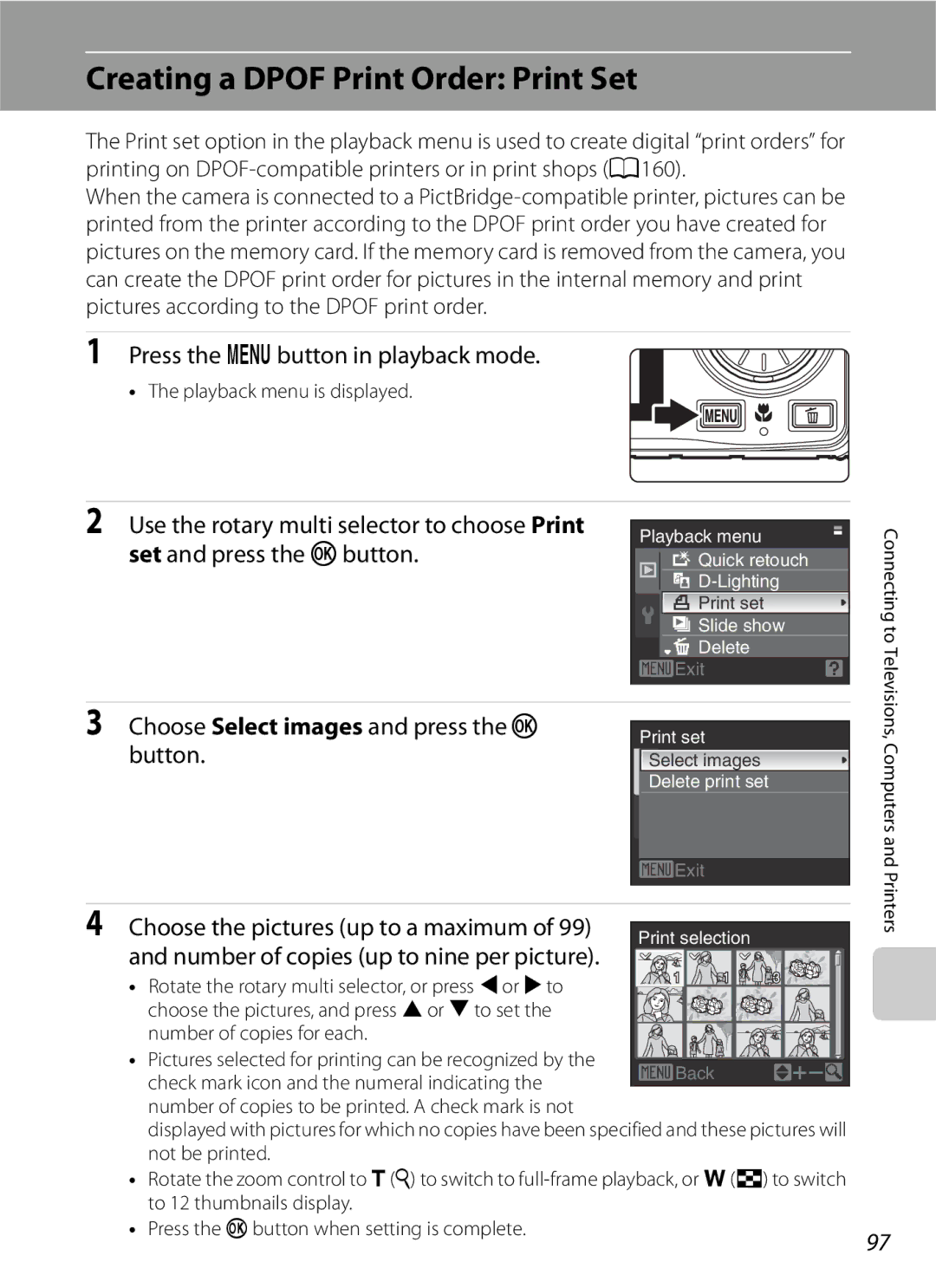 Optimus COOLPIXS630BK, COOLPIXS630RED user manual Creating a Dpof Print Order Print Set, Press the dbutton in playback mode 