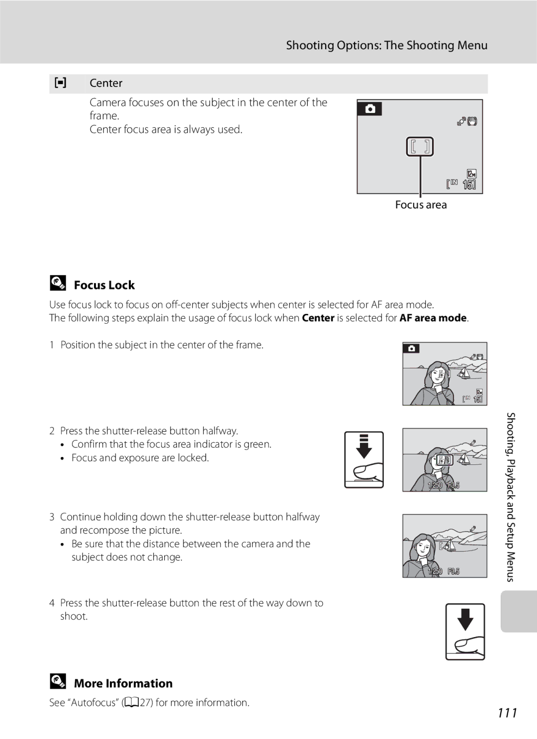 Optimus COOLPIXS630BK, COOLPIXS630RED user manual 111, Focus Lock 