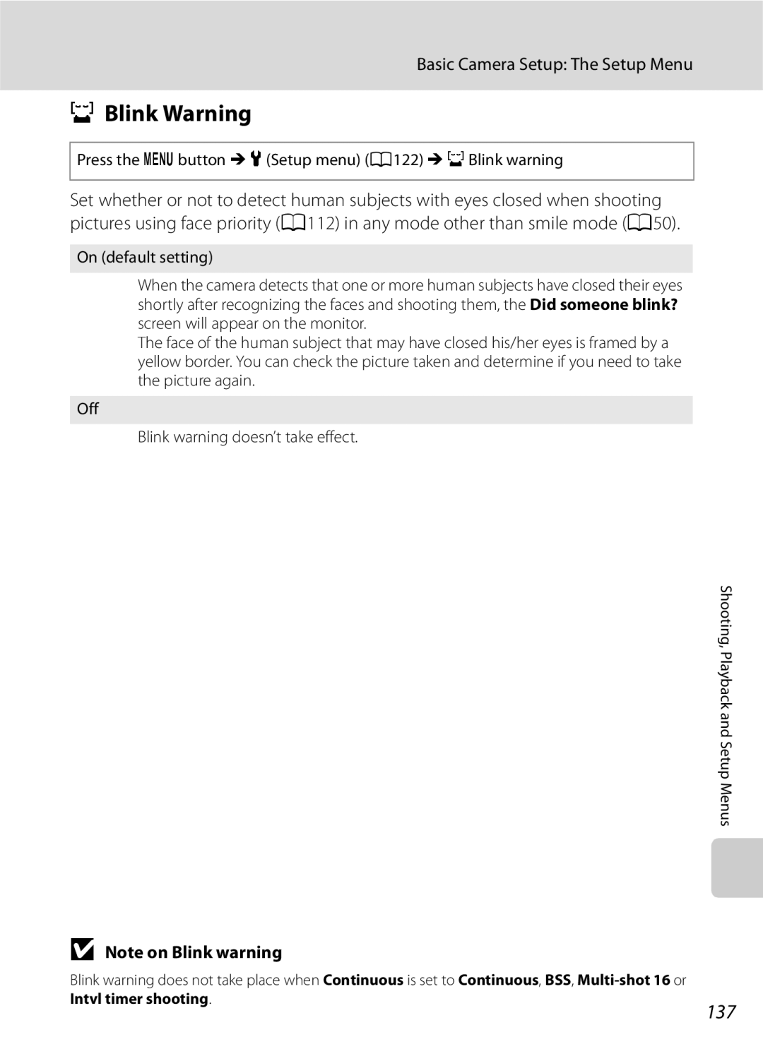 Optimus COOLPIXS630RED, COOLPIXS630BK user manual Blink Warning, 137 