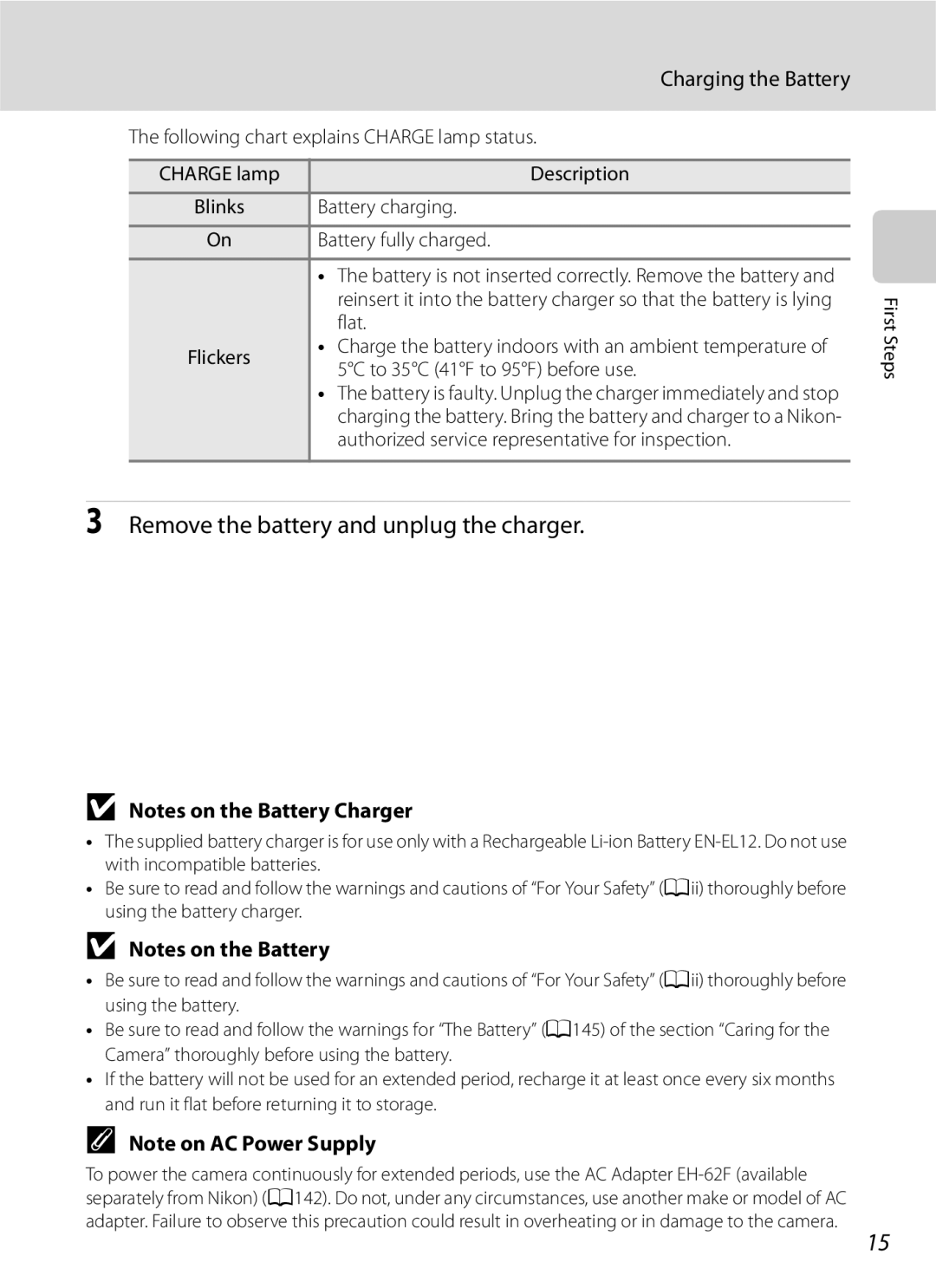 Optimus COOLPIXS630BK, COOLPIXS630RED user manual Remove the battery and unplug the charger, Charging the Battery 