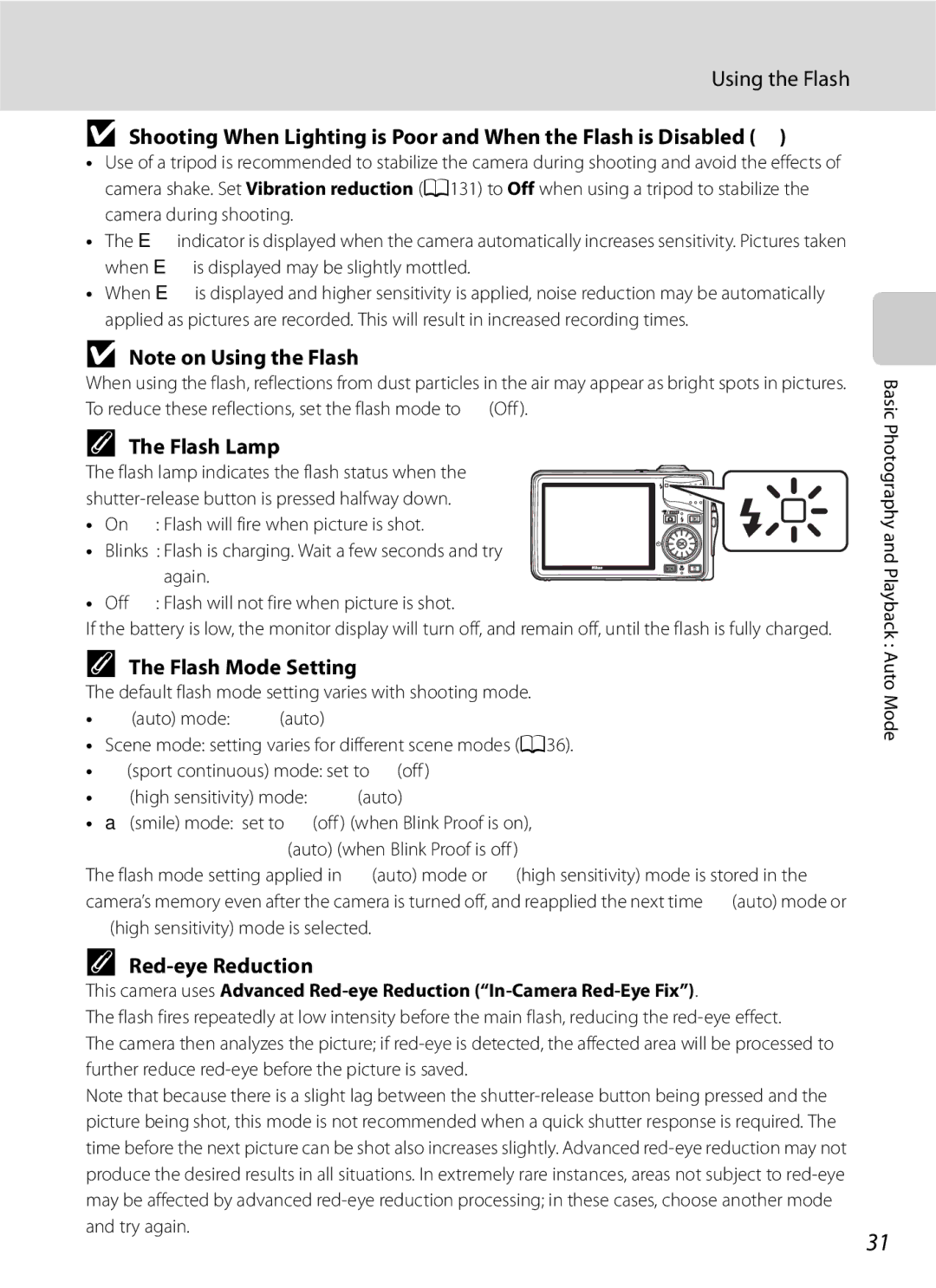 Optimus COOLPIXS630BK, COOLPIXS630RED user manual Using the Flash, Flash Lamp, Flash Mode Setting, Red-eye Reduction 