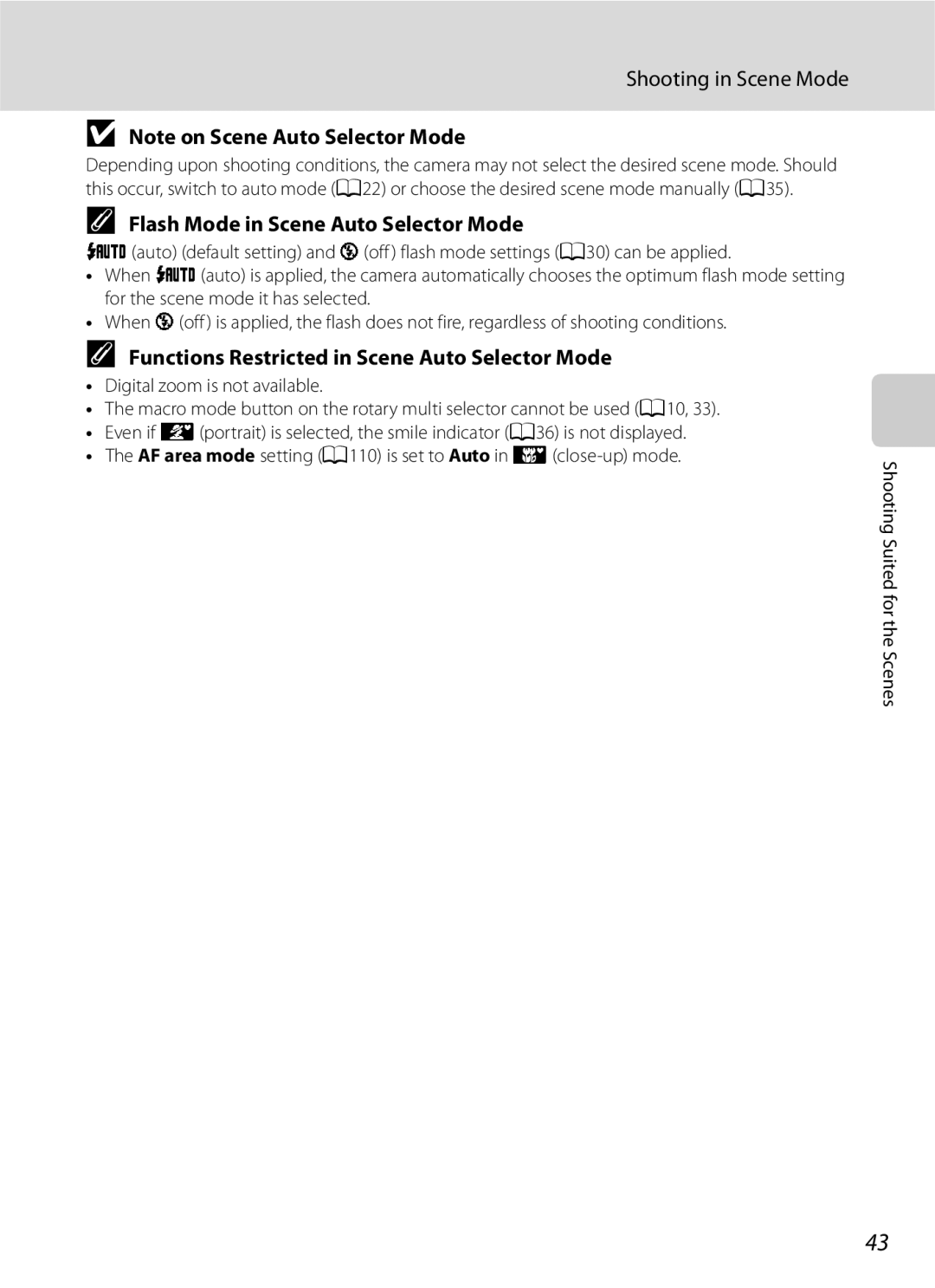 Optimus COOLPIXS630BK user manual Flash Mode in Scene Auto Selector Mode, Functions Restricted in Scene Auto Selector Mode 