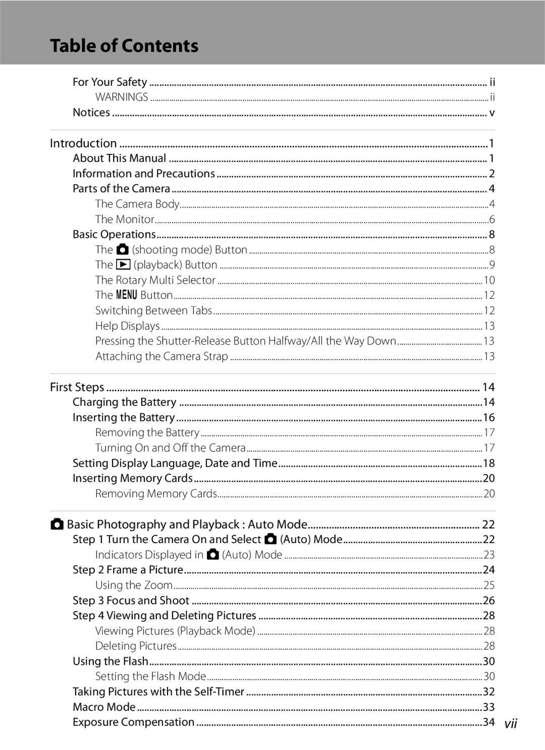 Optimus COOLPIXS630BK, COOLPIXS630RED user manual Table of Contents 