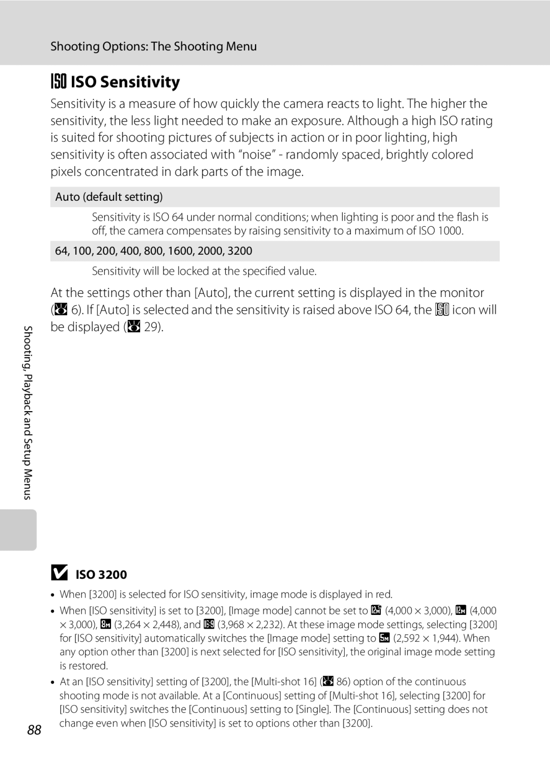 Optimus S700 user manual Eiso Sensitivity, Iso, Auto default setting 