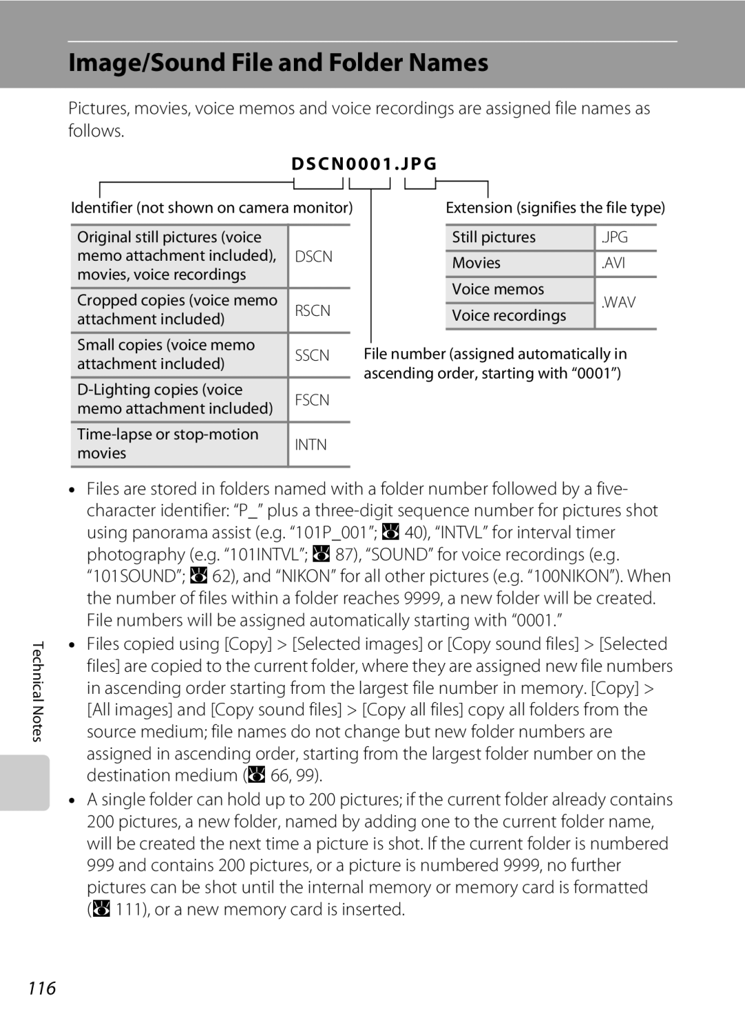 Optimus S700 user manual Image/Sound File and Folder Names, 116, SC N 00 0 1 . J P G 