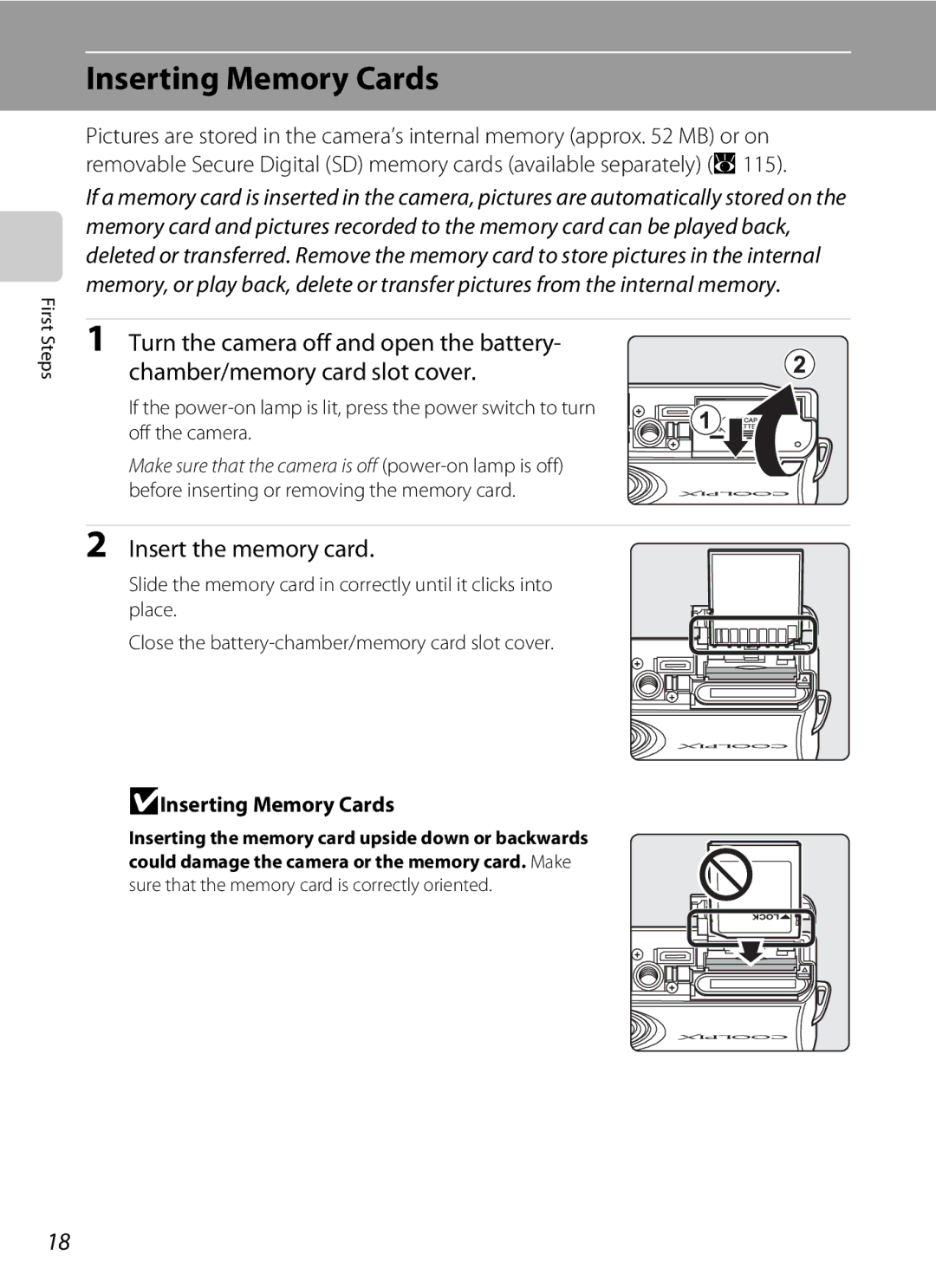 Optimus S700 user manual Insert the memory card, BInserting Memory Cards 