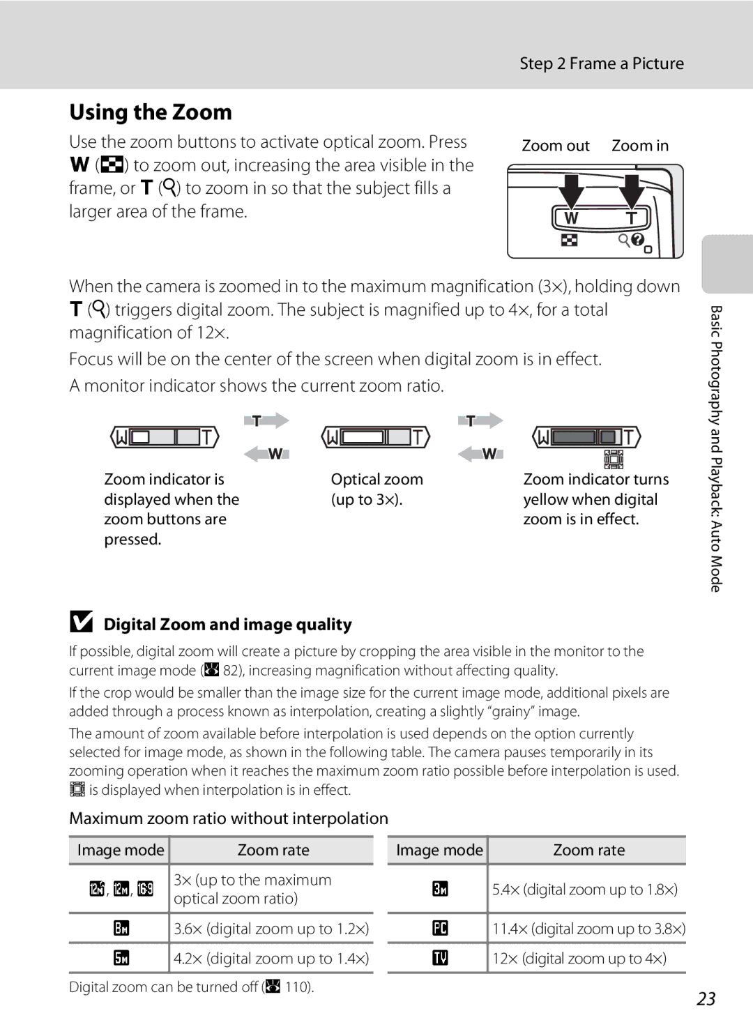 Optimus S700 user manual Using the Zoom, Frame a Picture, Use the zoom buttons to activate optical zoom. Press 