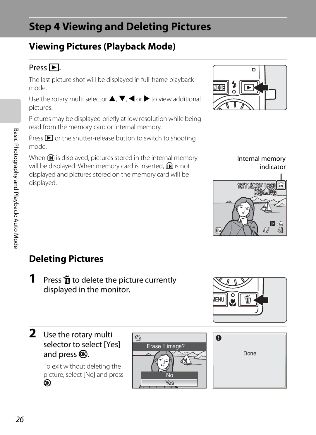 Optimus S700 user manual Viewing and Deleting Pictures, Viewing Pictures Playback Mode, Press c 