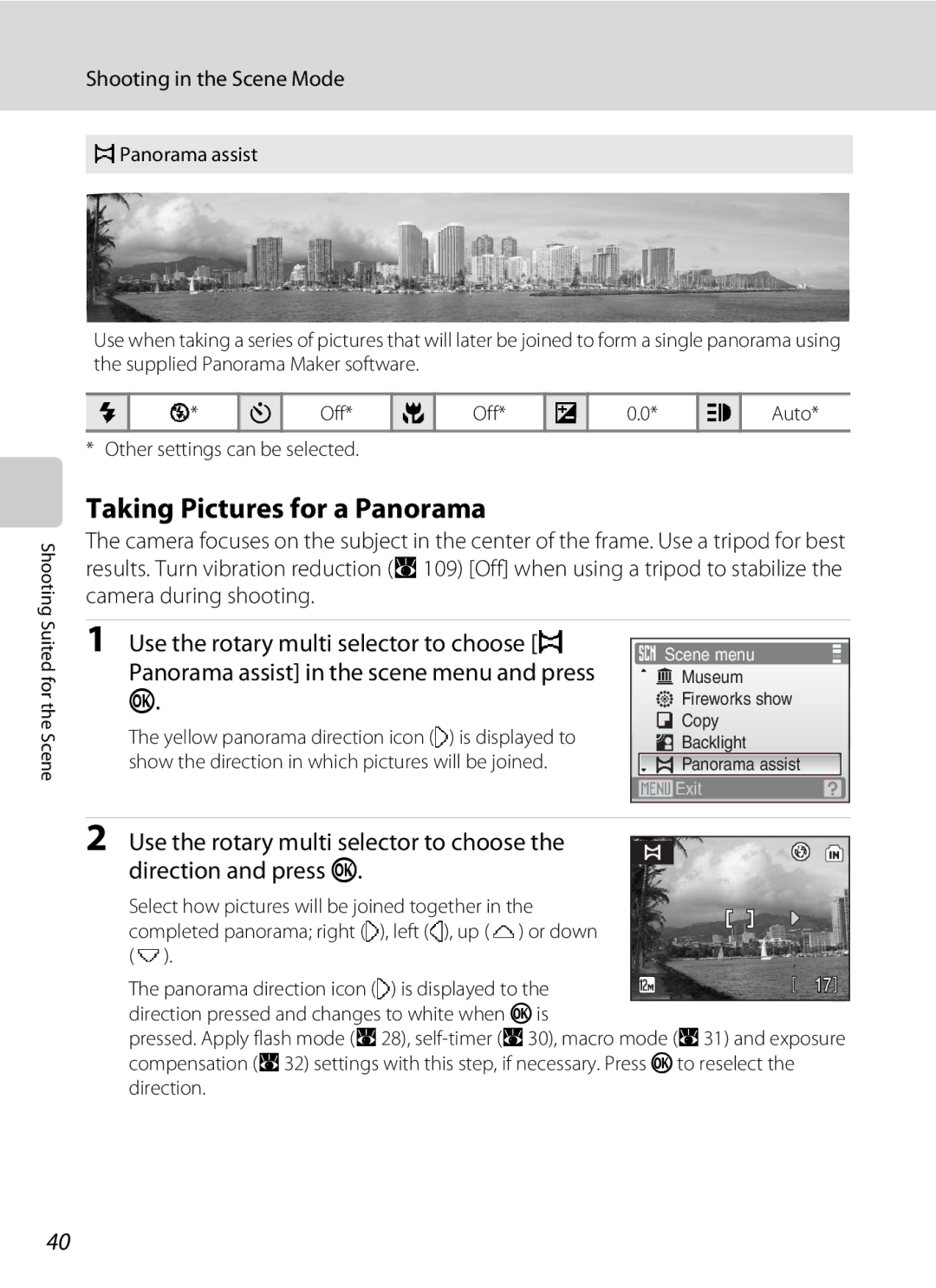 Optimus S700 user manual Taking Pictures for a Panorama, Select how pictures will be joined together 