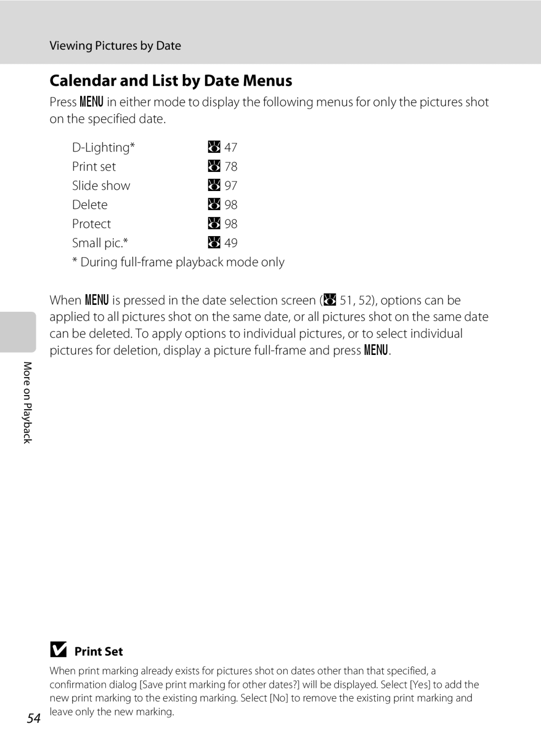 Optimus S700 user manual Calendar and List by Date Menus, Print Set 