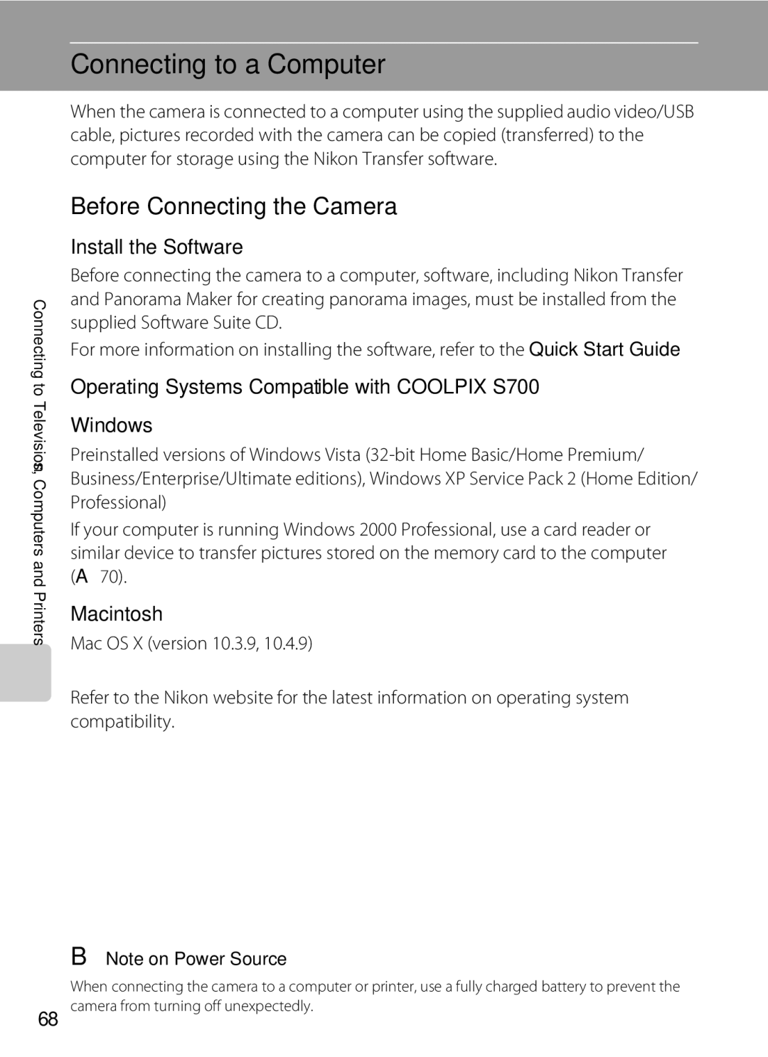 Optimus S700 user manual Connecting to a Computer, Before Connecting the Camera, Install the Software, Macintosh 