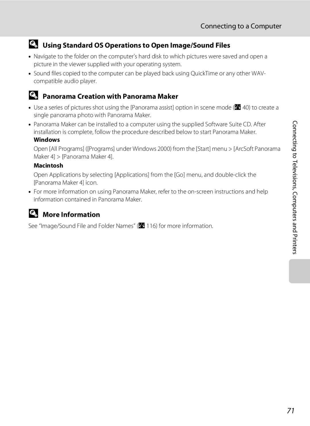 Optimus S700 user manual Using Standard OS Operations to Open Image/Sound Files, Panorama Creation with Panorama Maker 