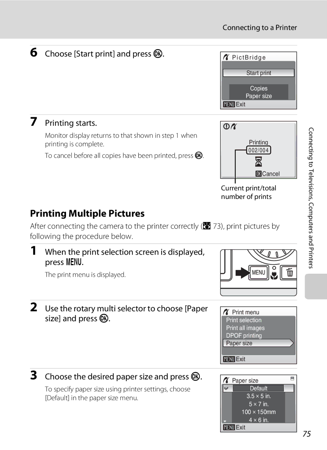 Optimus S700 user manual Printing Multiple Pictures, Choose Start print and press k, Printing starts 