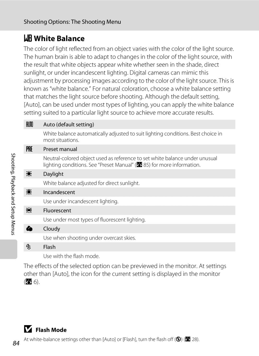 Optimus S700 user manual BWhite Balance, Flash Mode 