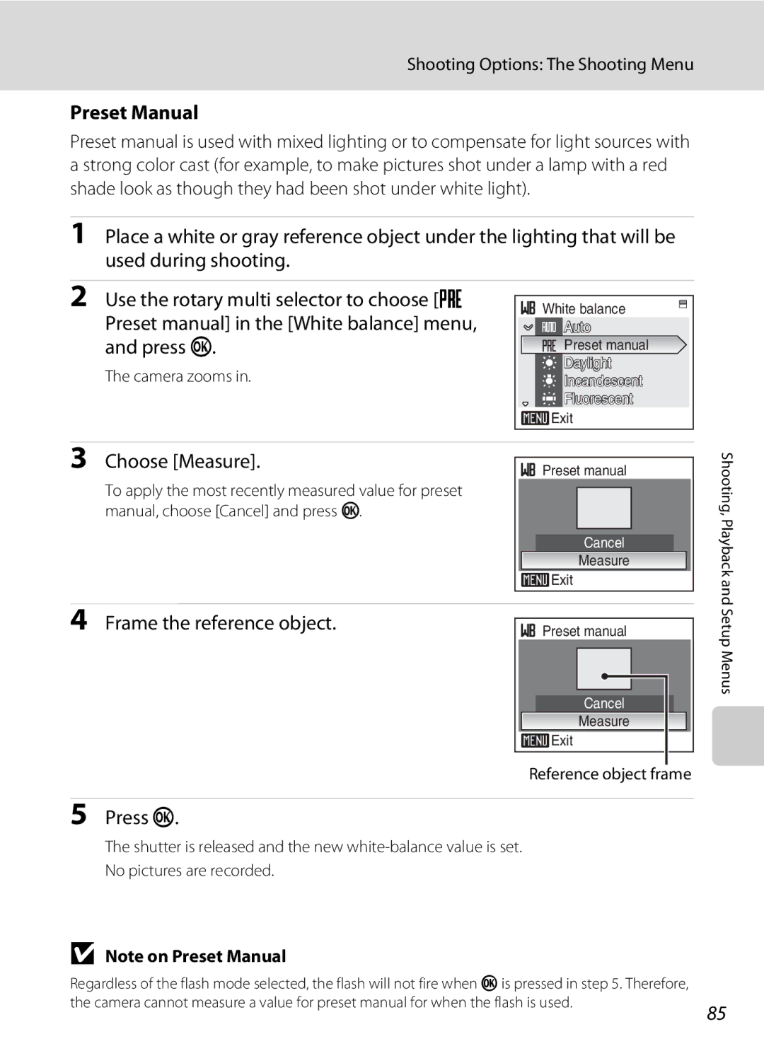 Optimus S700 user manual Preset Manual, Choose Measure, Frame the reference object, Camera zooms, Reference object frame 