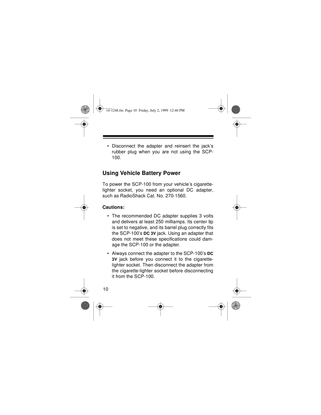 Optimus SCP-100 owner manual Using Vehicle Battery Power 