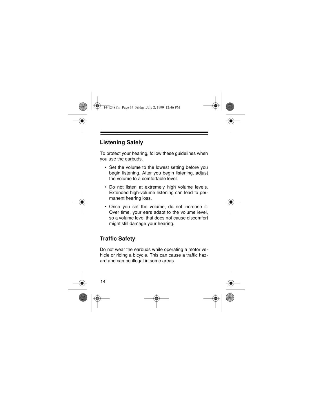 Optimus SCP-100 owner manual Listening Safely, Traffic Safety 