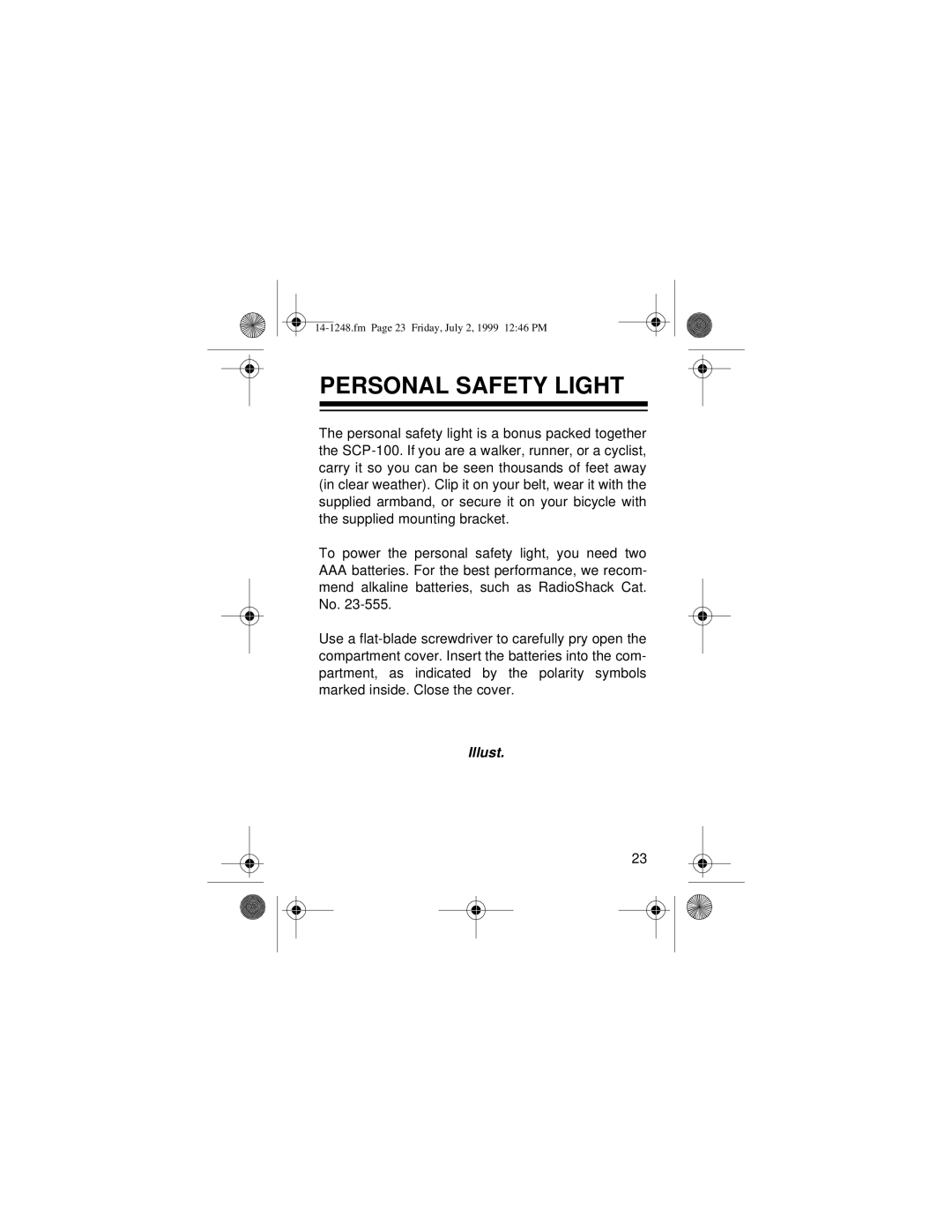 Optimus SCP-100 owner manual Personal Safety Light 