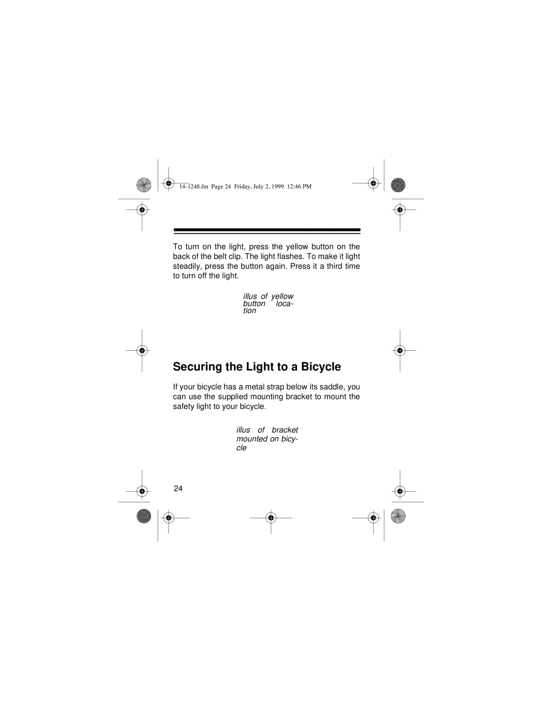 Optimus SCP-100 owner manual Securing the Light to a Bicycle 