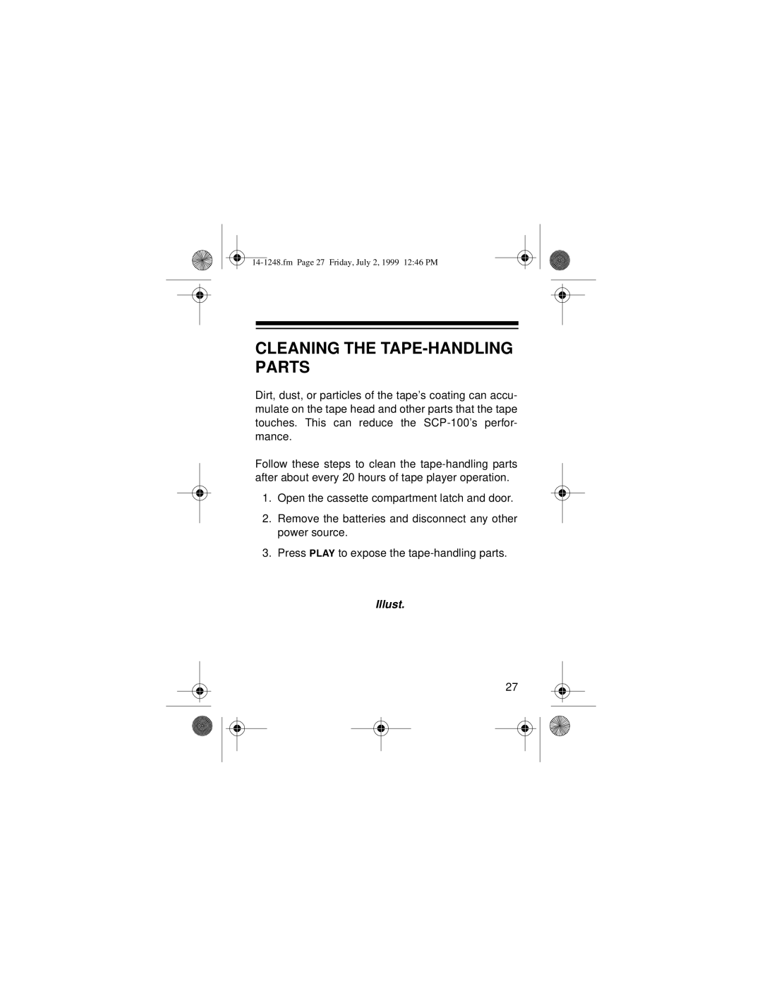 Optimus SCP-100 owner manual Cleaning the TAPE-HANDLING Parts 