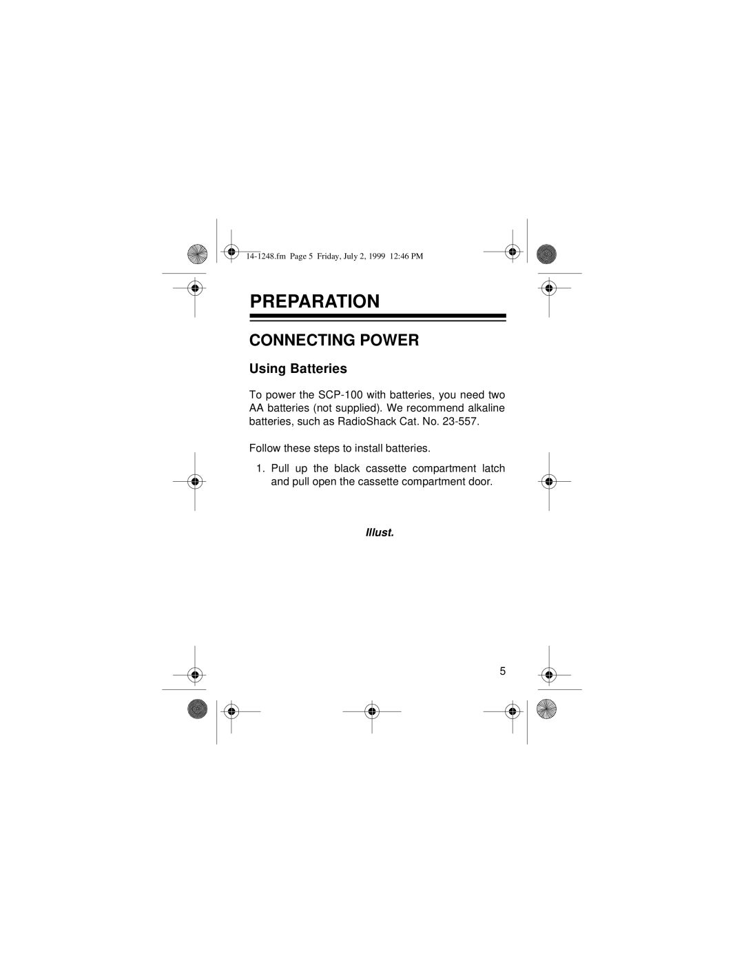 Optimus SCP-100 owner manual Preparation, Connecting Power, Using Batteries 