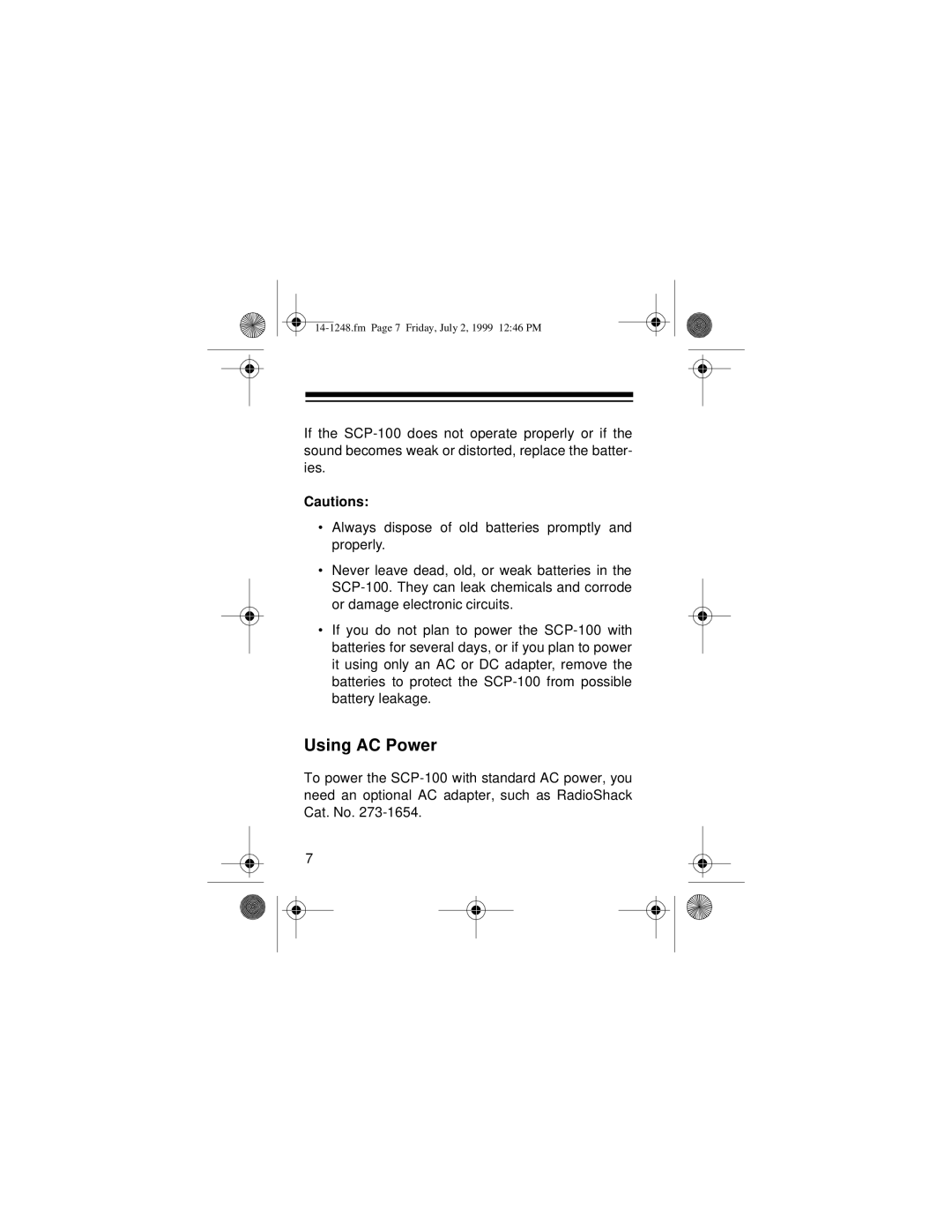 Optimus SCP-100 owner manual Using AC Power 