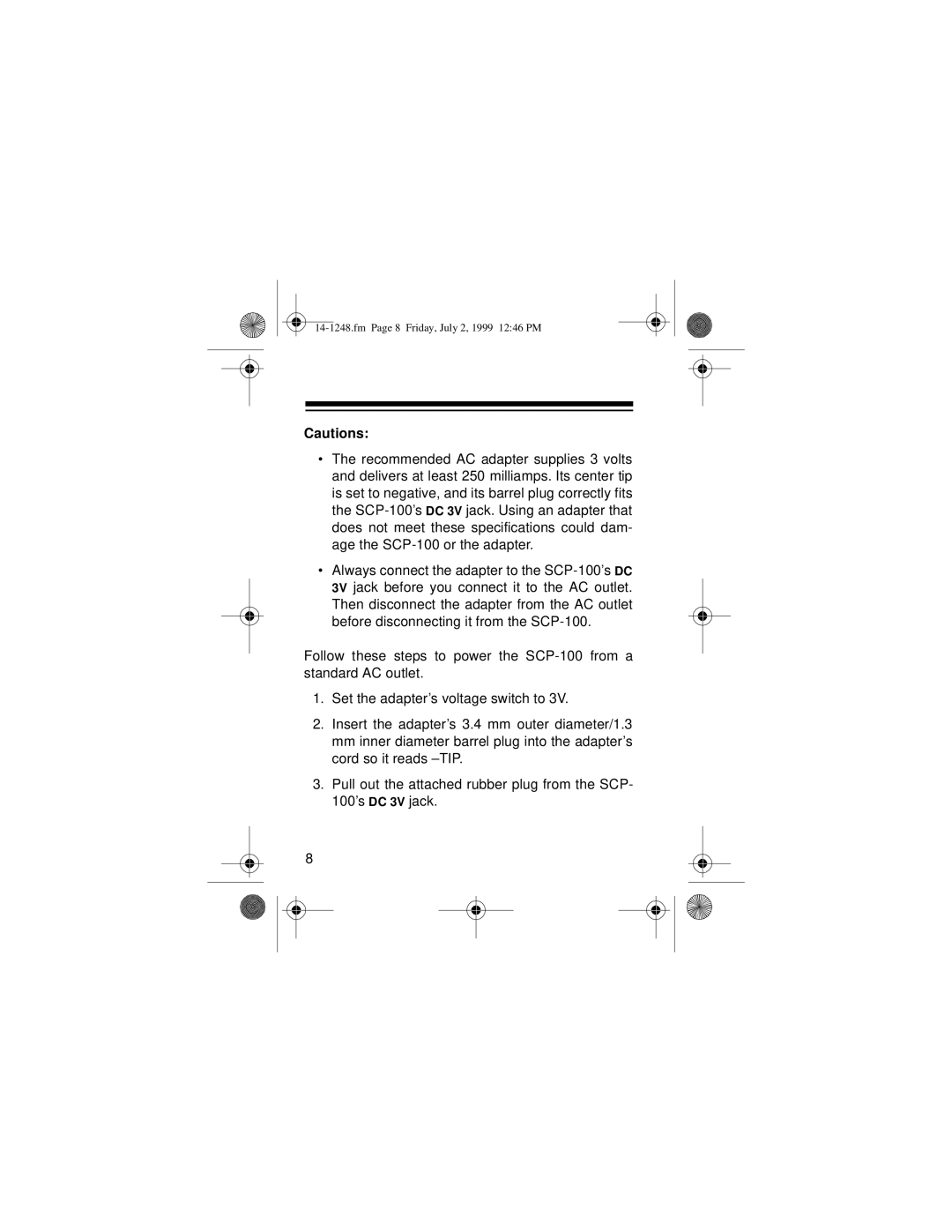 Optimus SCP-100 owner manual Fm Page 8 Friday, July 2, 1999 1246 PM 