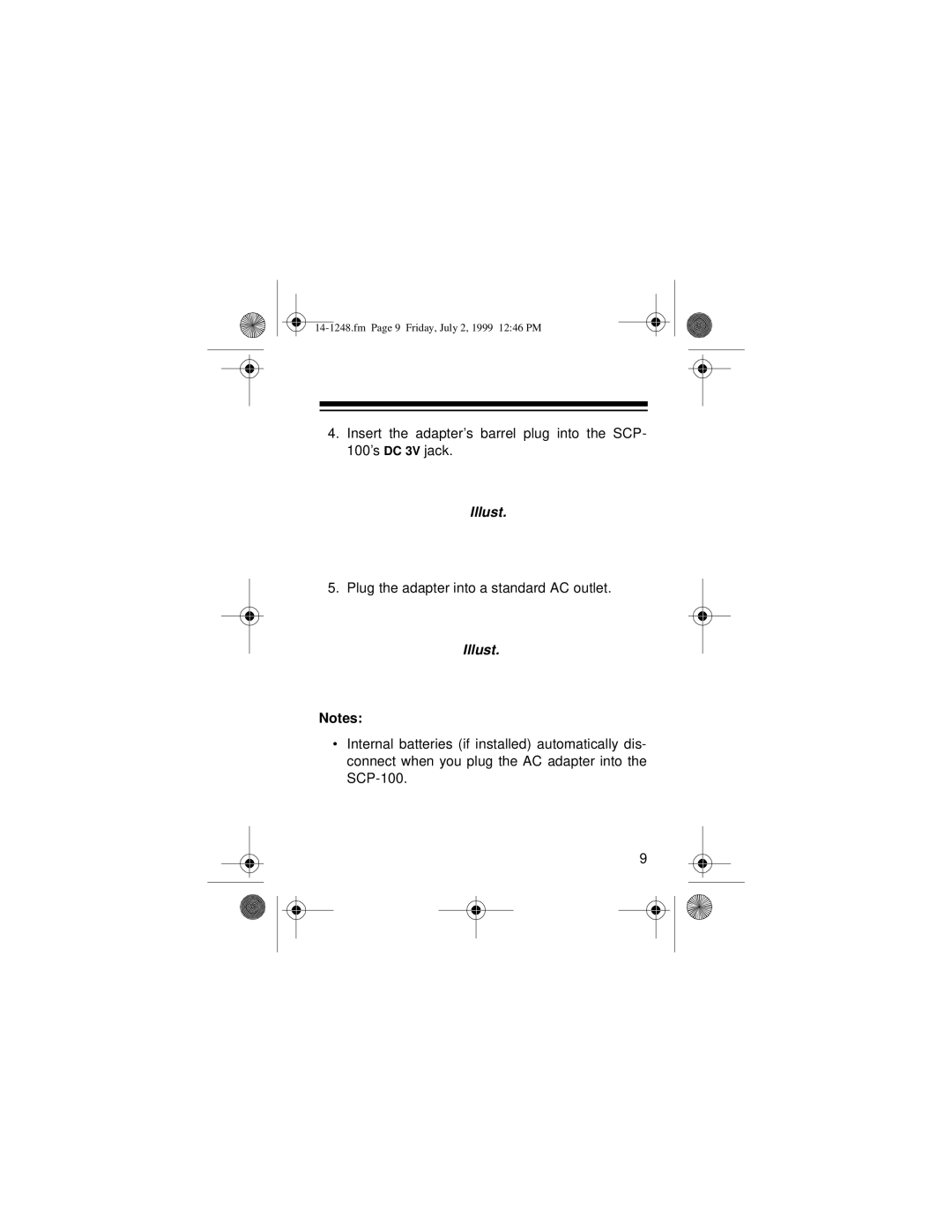 Optimus SCP-100 owner manual Plug the adapter into a standard AC outlet 