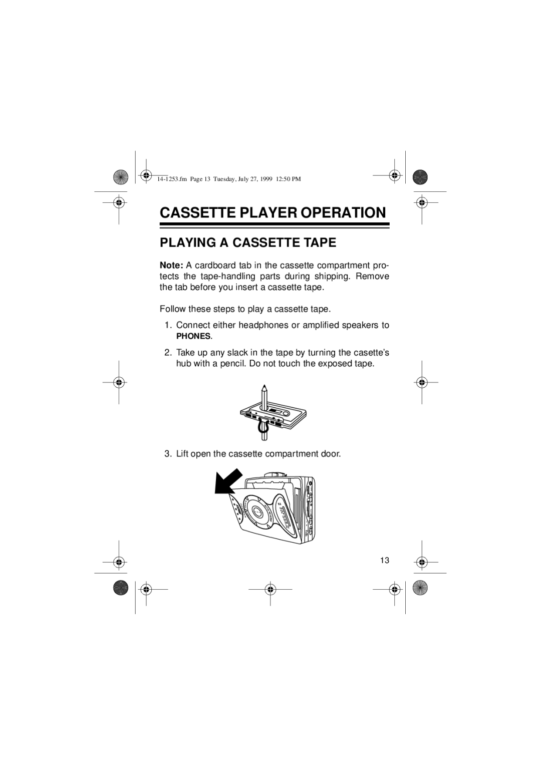 Optimus SCP-101 manual Cassette Player Operation, Playing a Cassette Tape 